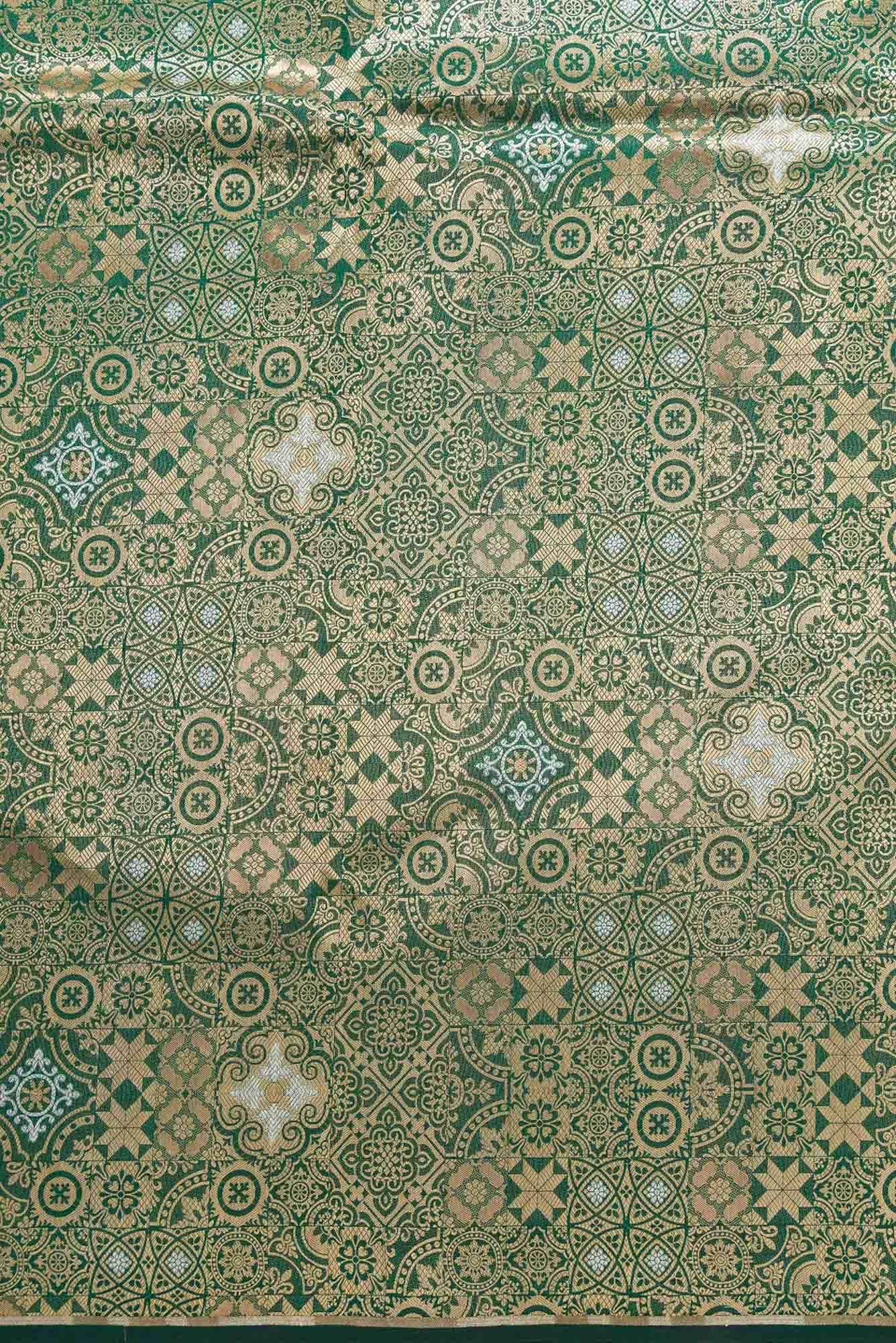 Bottle Green Banarasi Silk Dress Material