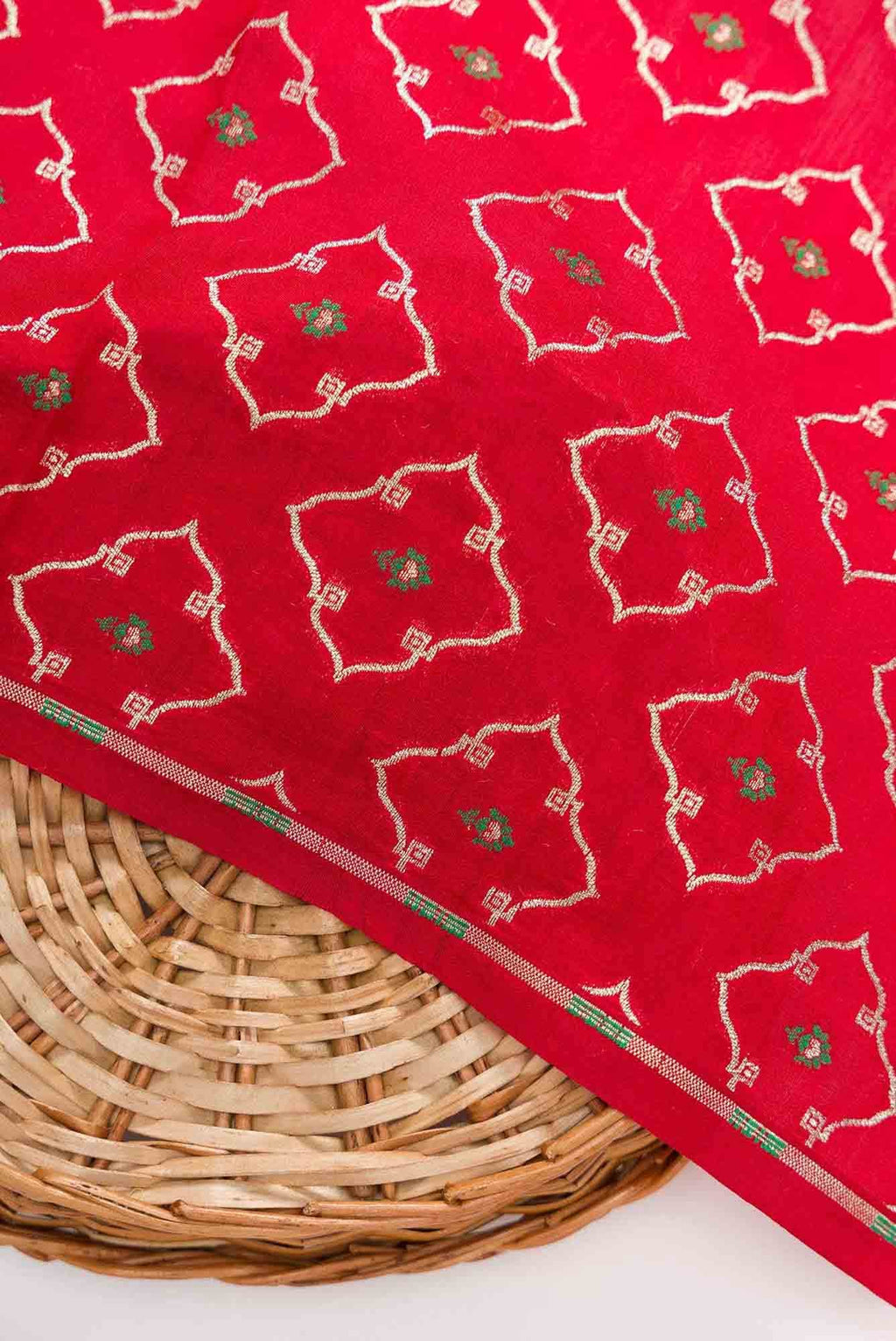 Red Banarasi Silk Dress Material