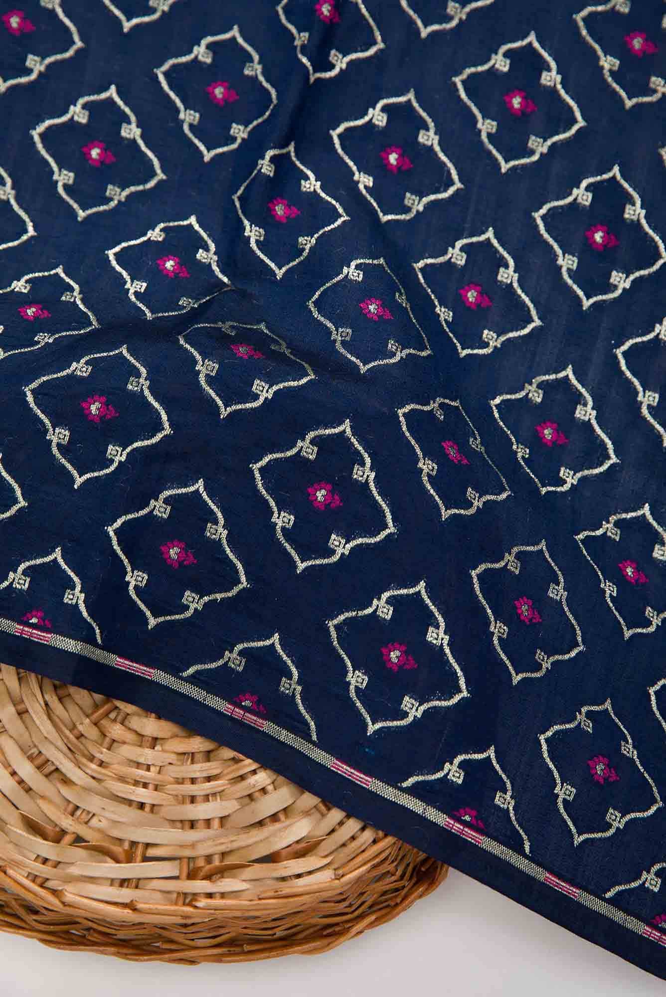 Navy Blue Banarasi Silk Dress Material