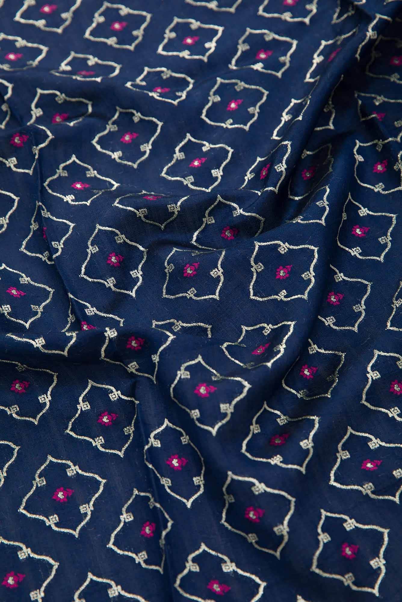 Navy Blue Banarasi Silk Dress Material
