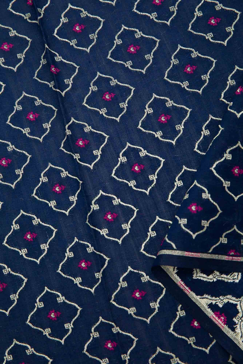 Navy Blue Banarasi Silk Dress Material