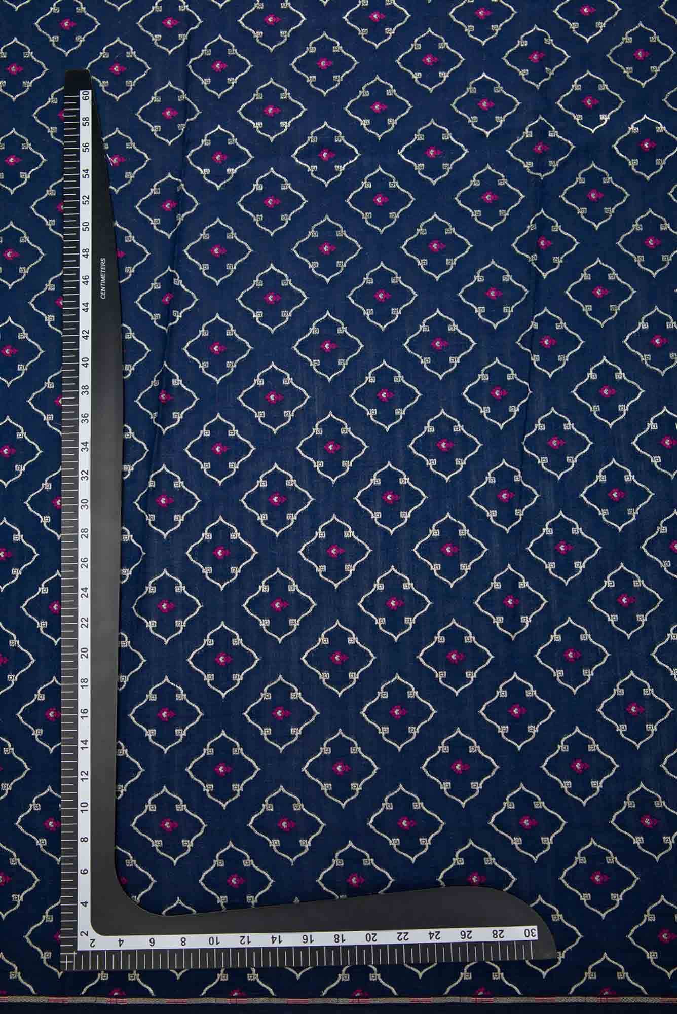 Navy Blue Banarasi Silk Dress Material