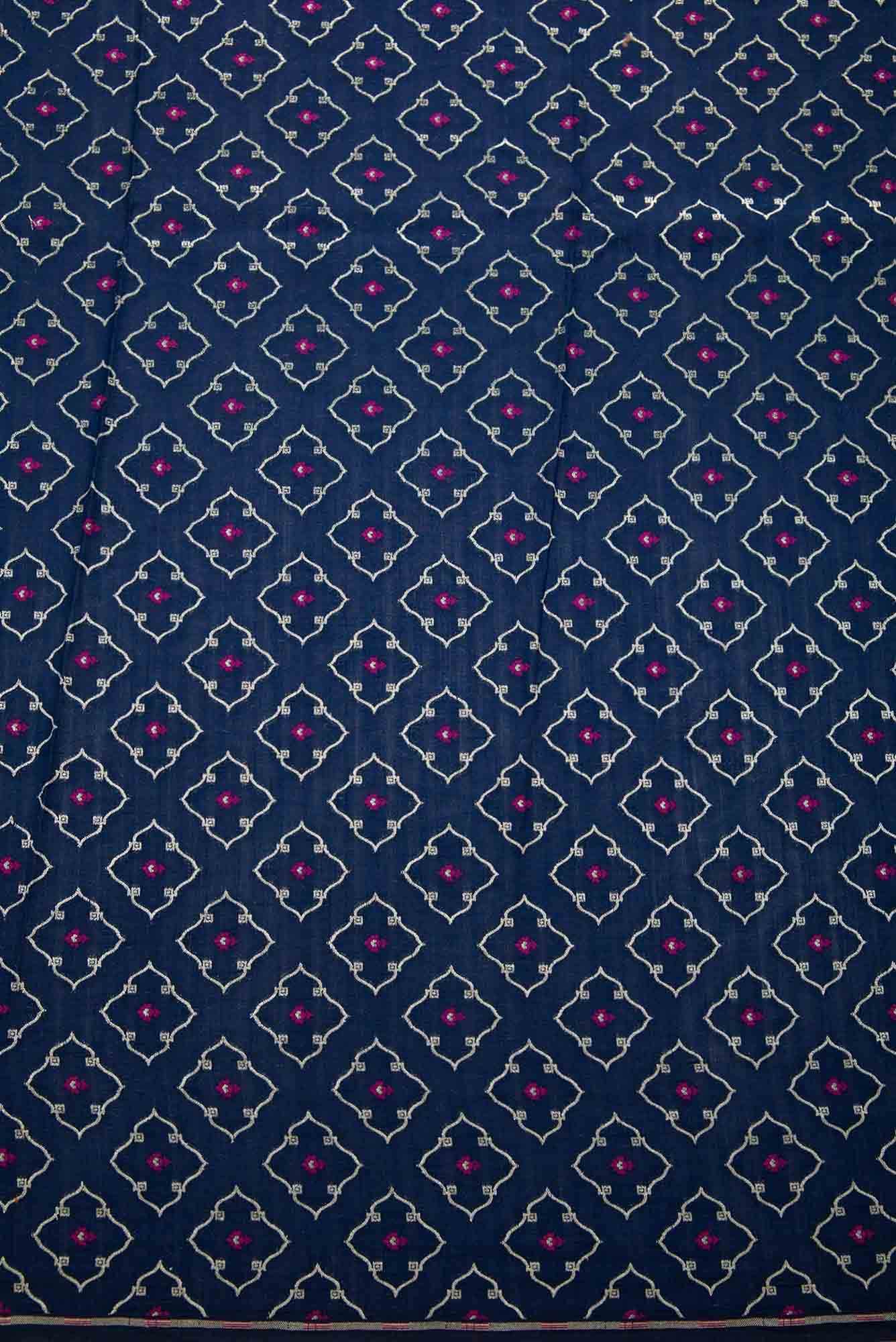 Navy Blue Banarasi Silk Dress Material