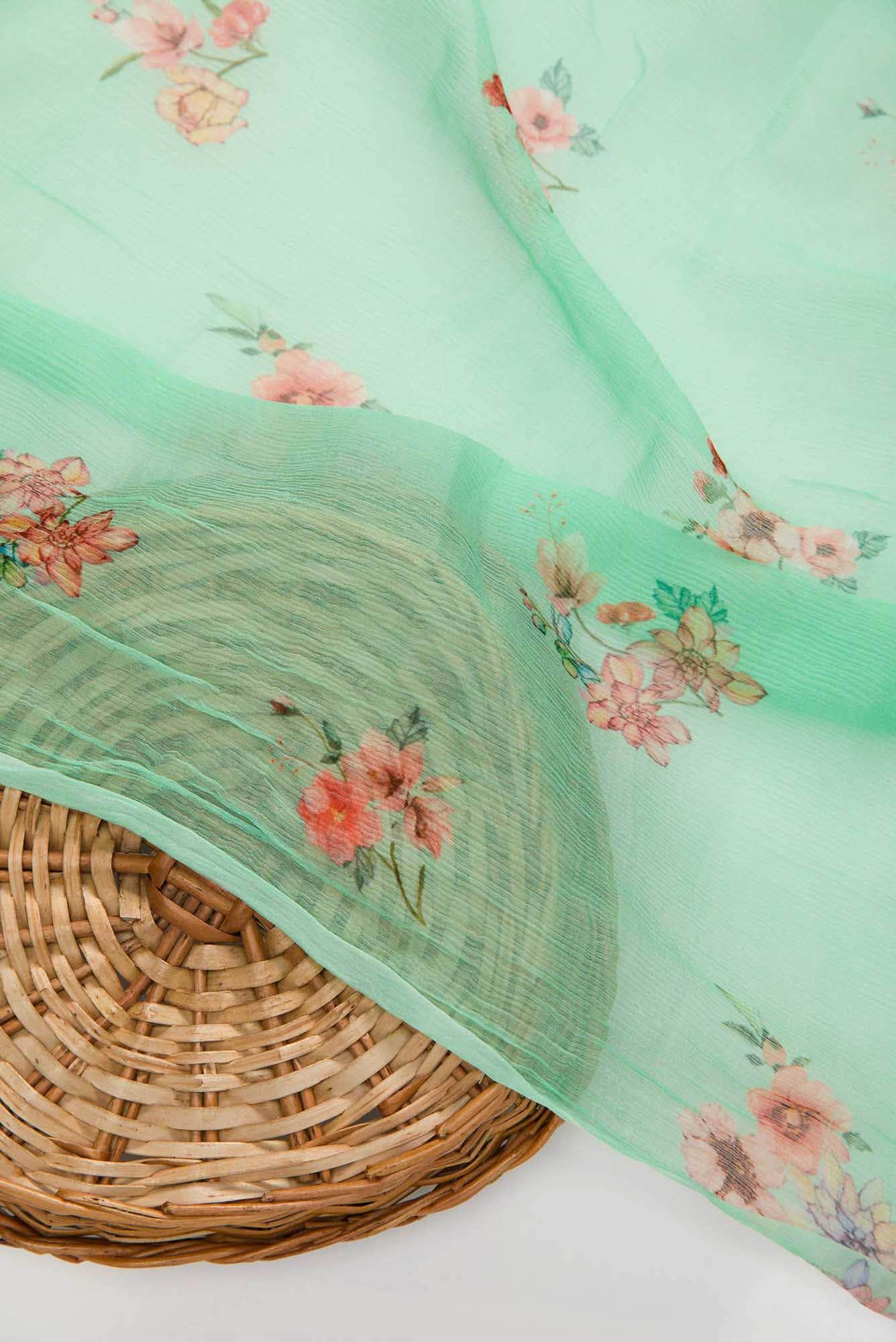 Sea Green Blended Chiffon Dress Material