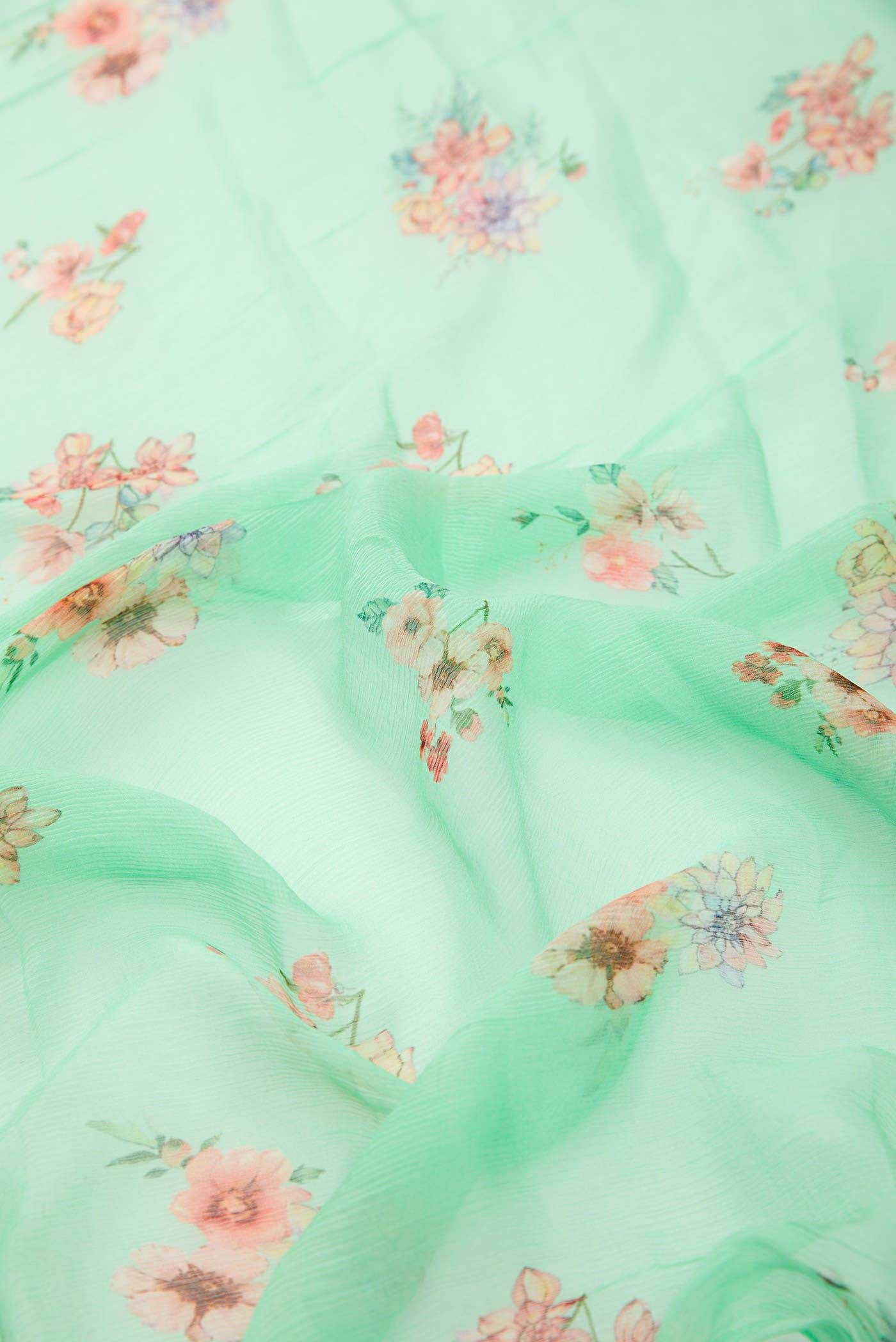Sea Green Blended Chiffon Dress Material