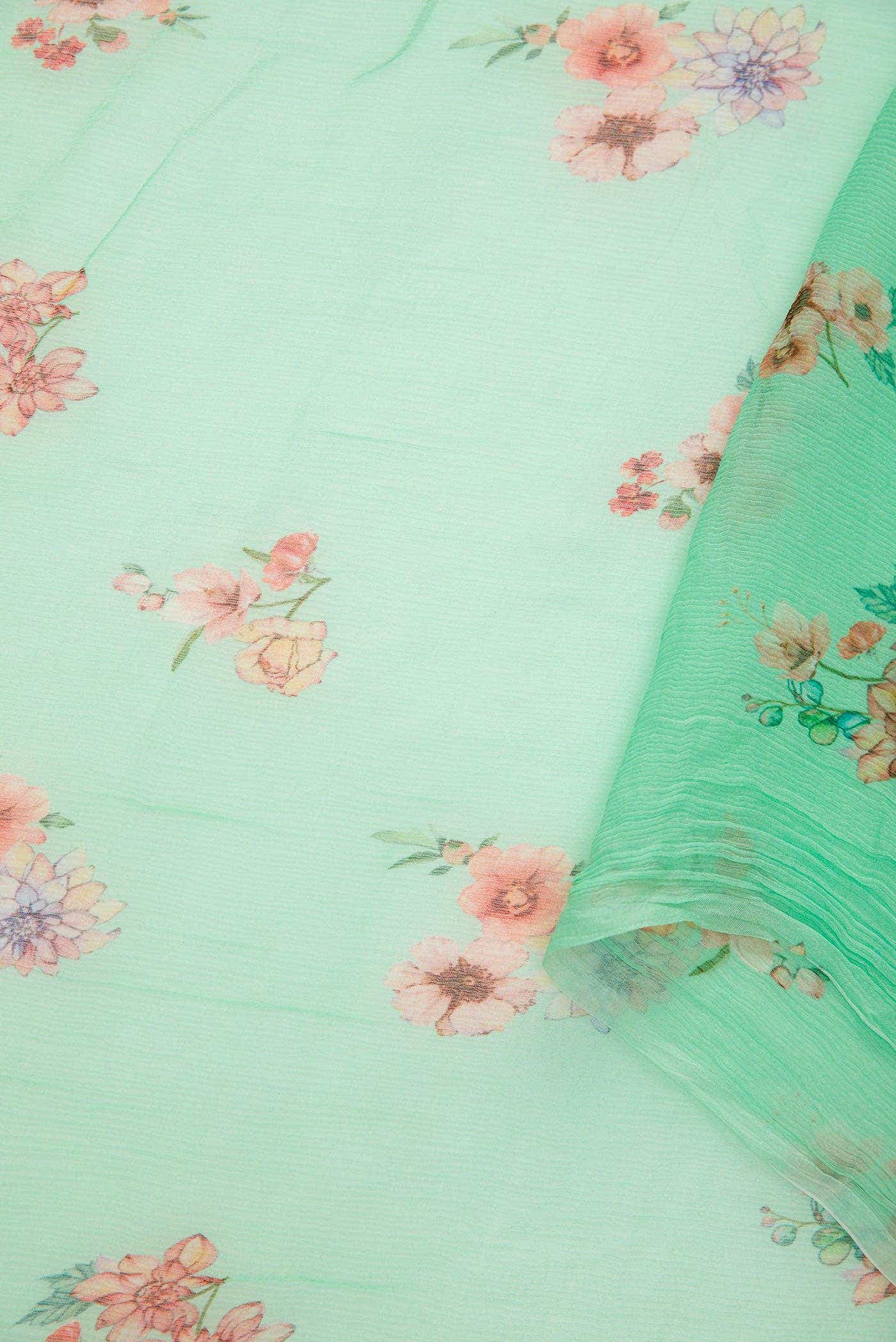 Sea Green Blended Chiffon Dress Material