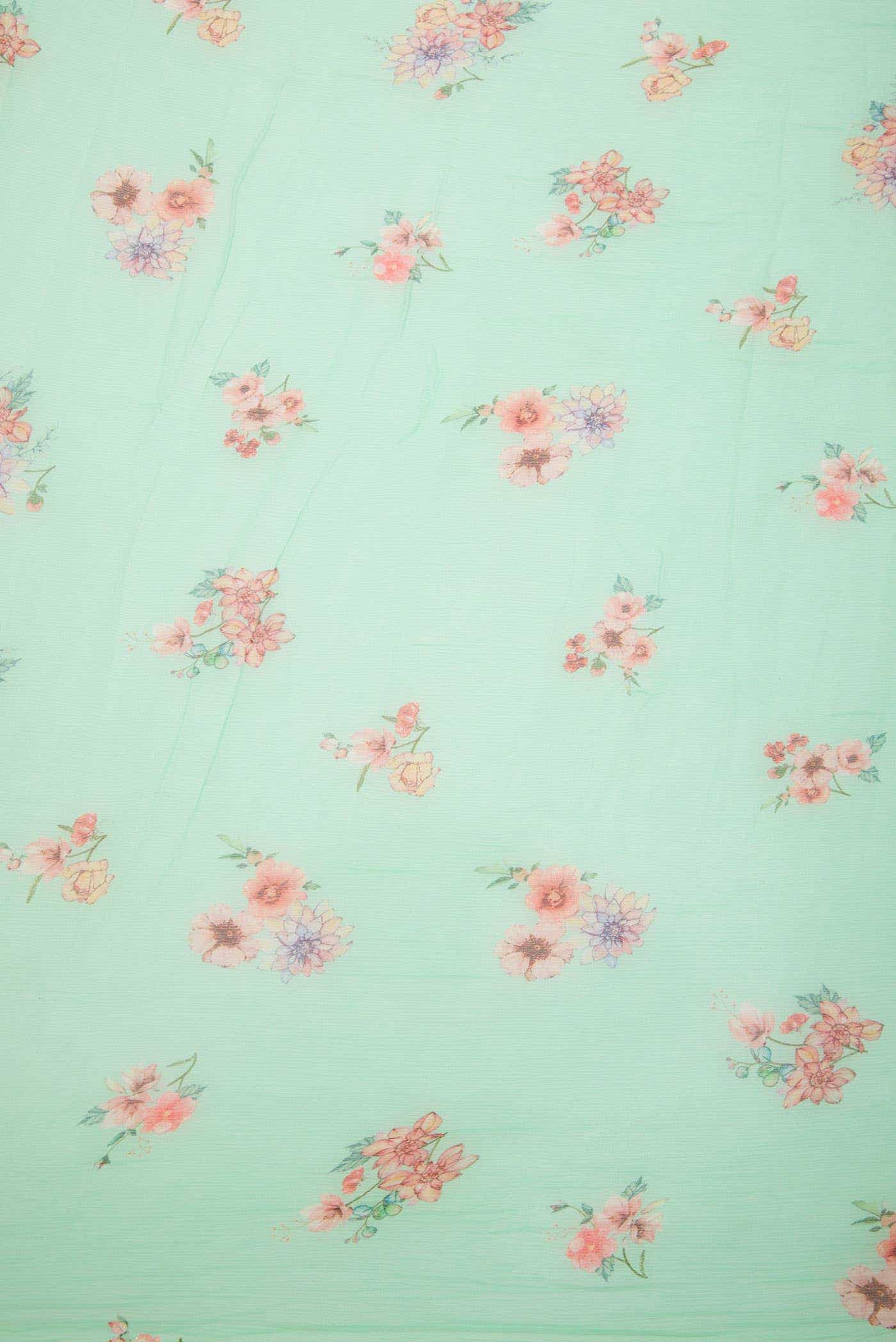 Sea Green Blended Chiffon Dress Material