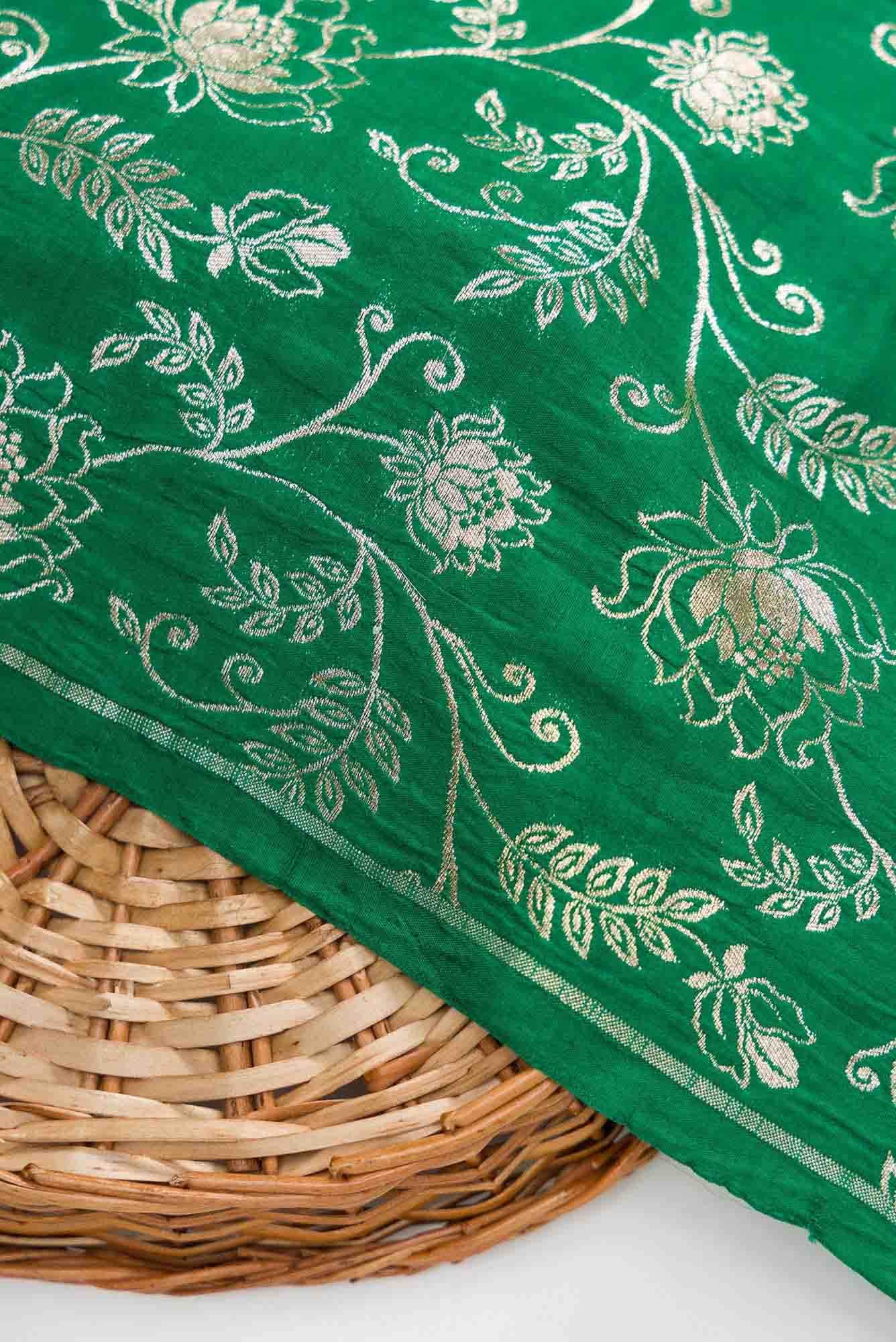 Green Banarasi Silk Dress Material