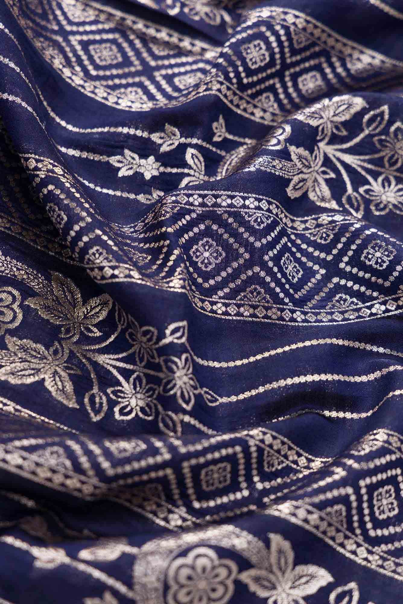 Navy Blue Banarasi Silk Dress Material