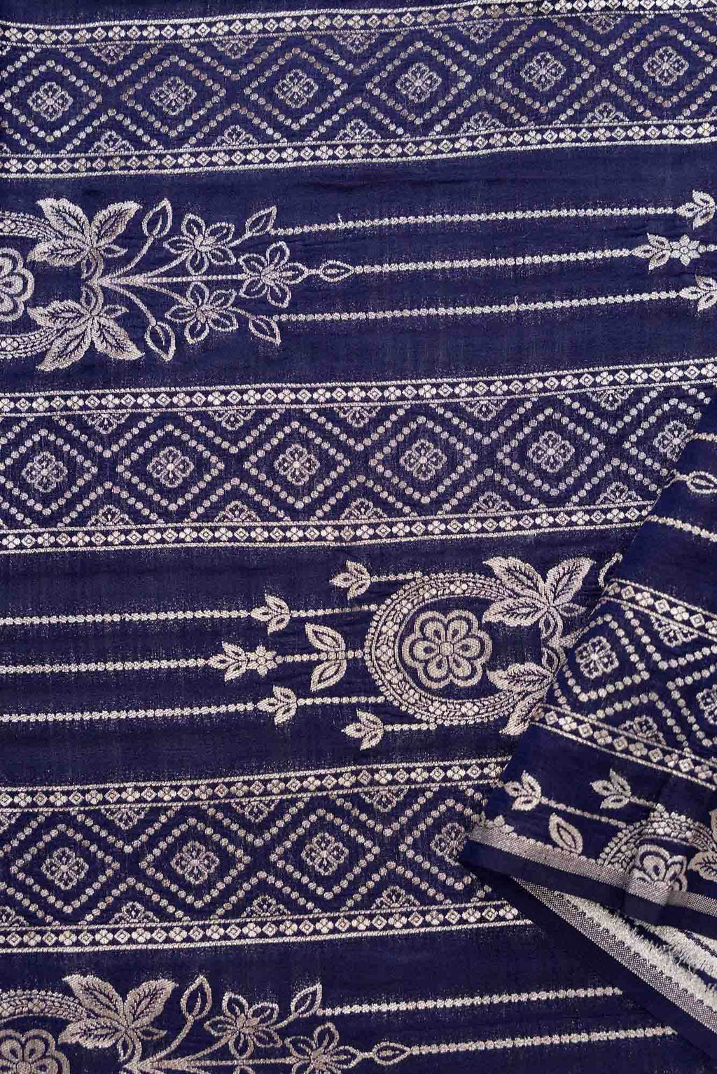 Navy Blue Banarasi Silk Dress Material
