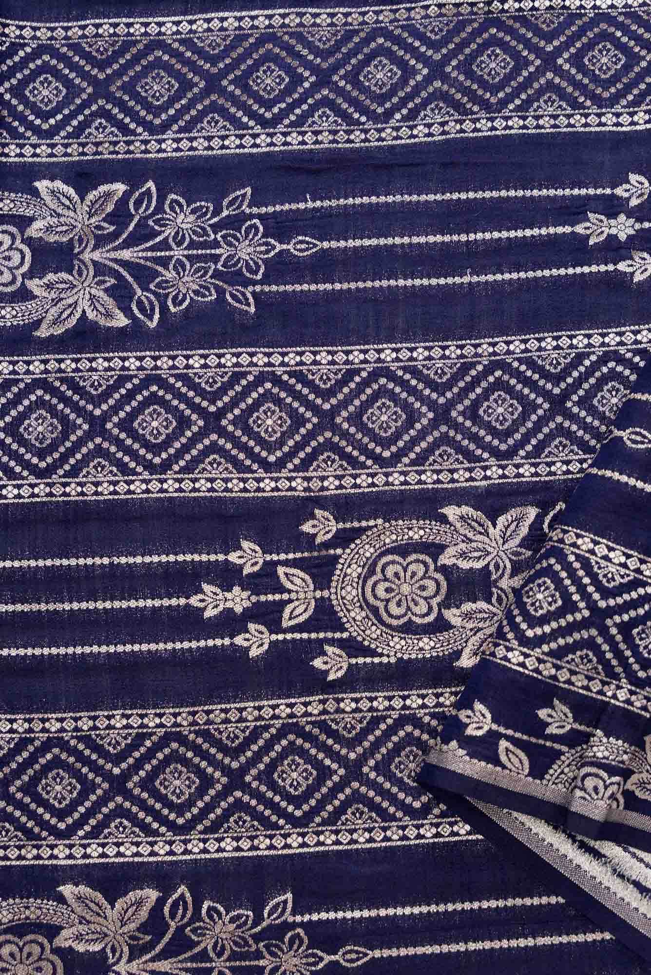 Navy Blue Banarasi Silk Dress Material