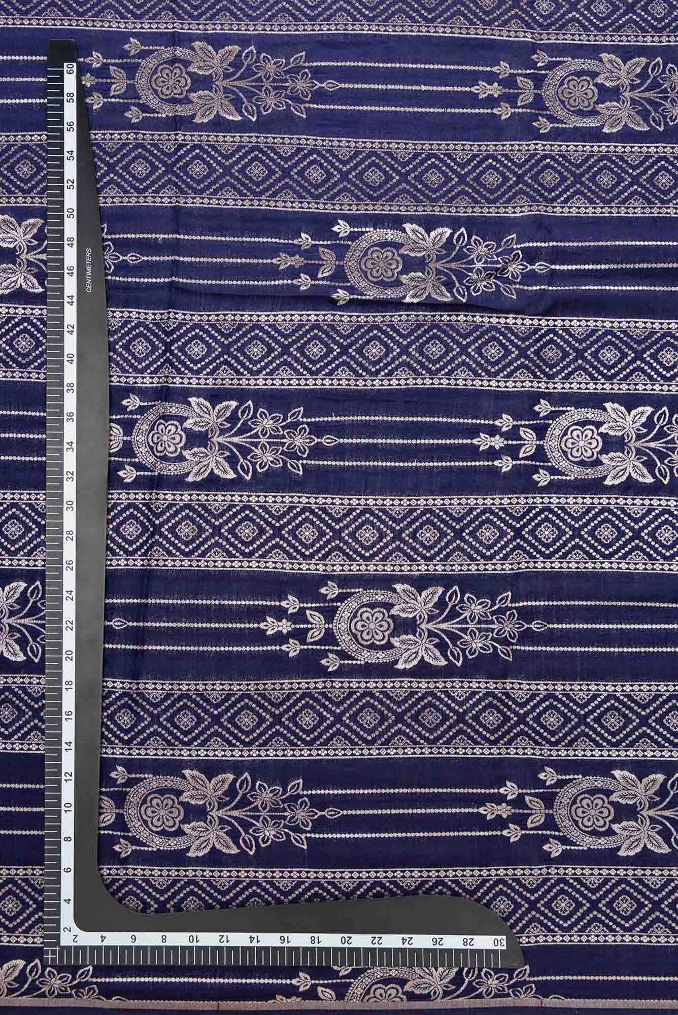 Navy Blue Banarasi Silk Dress Material