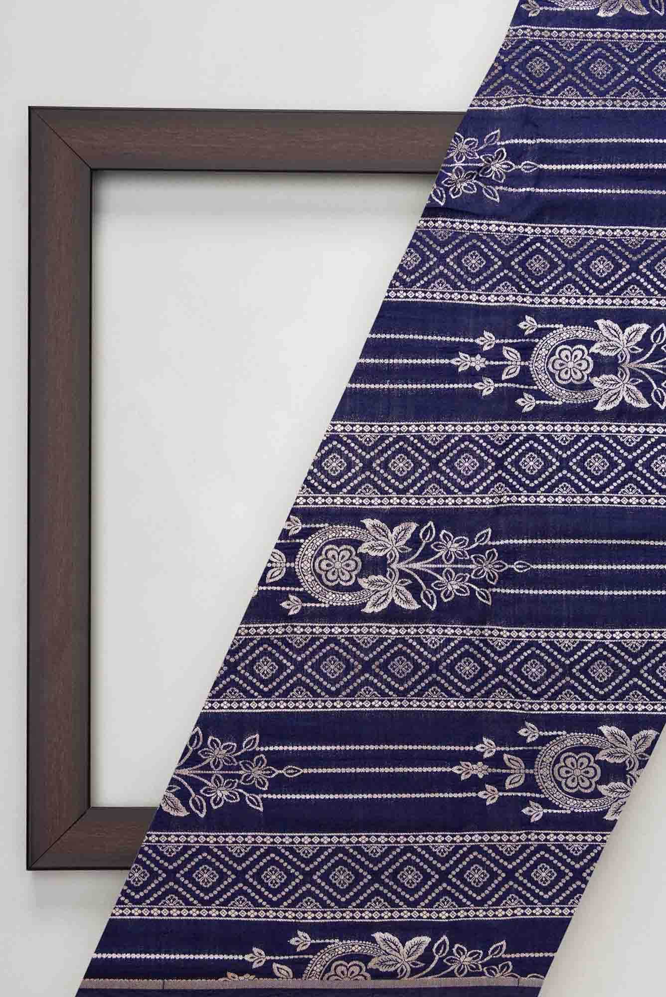 Navy Blue Banarasi Silk Dress Material