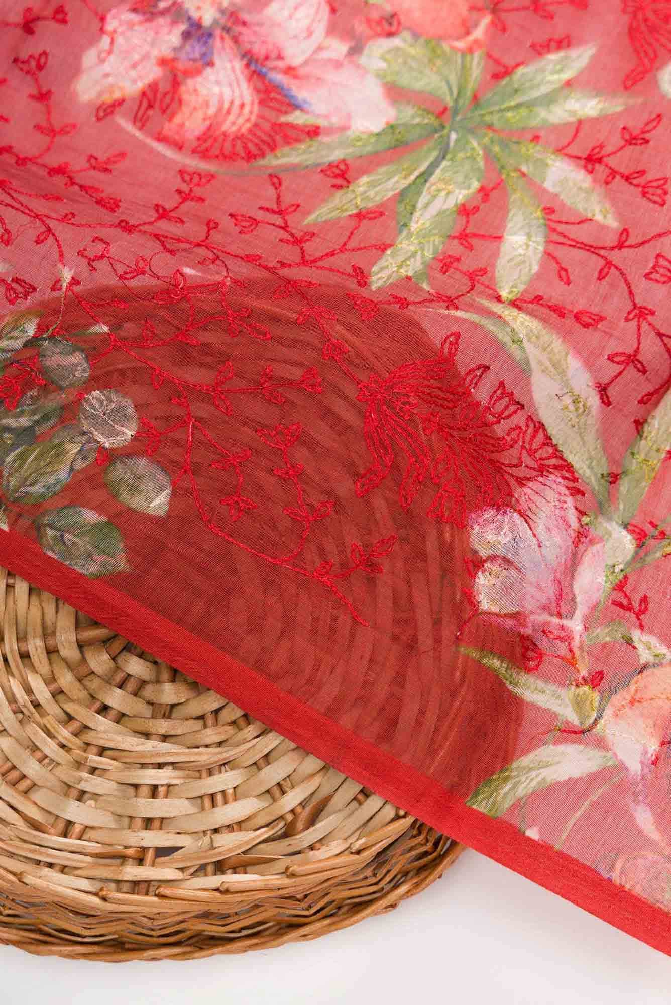 Red Chanderi Silk Dress Material