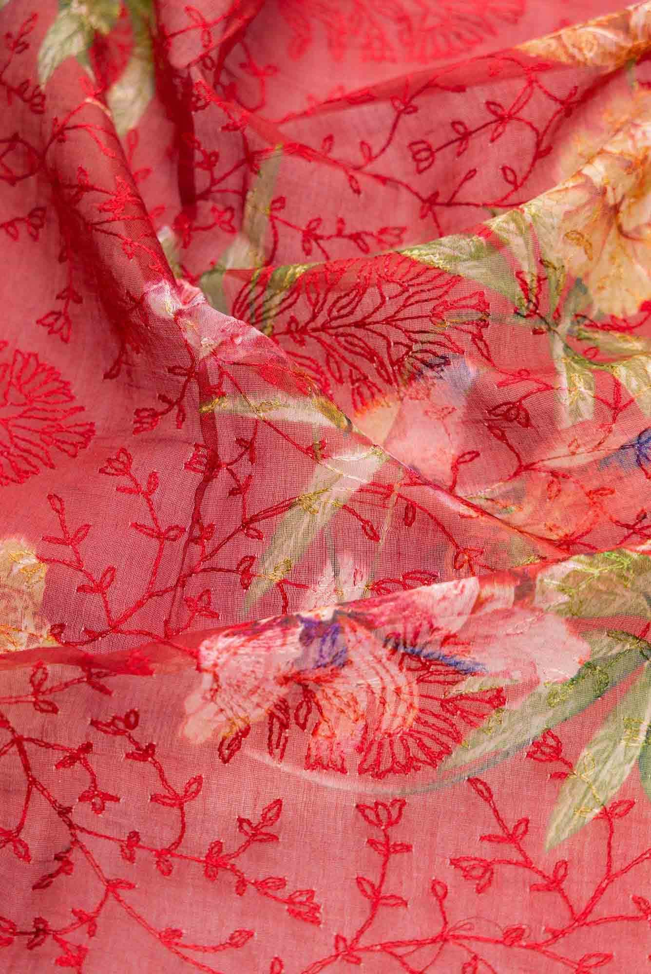 Red Chanderi Silk Dress Material