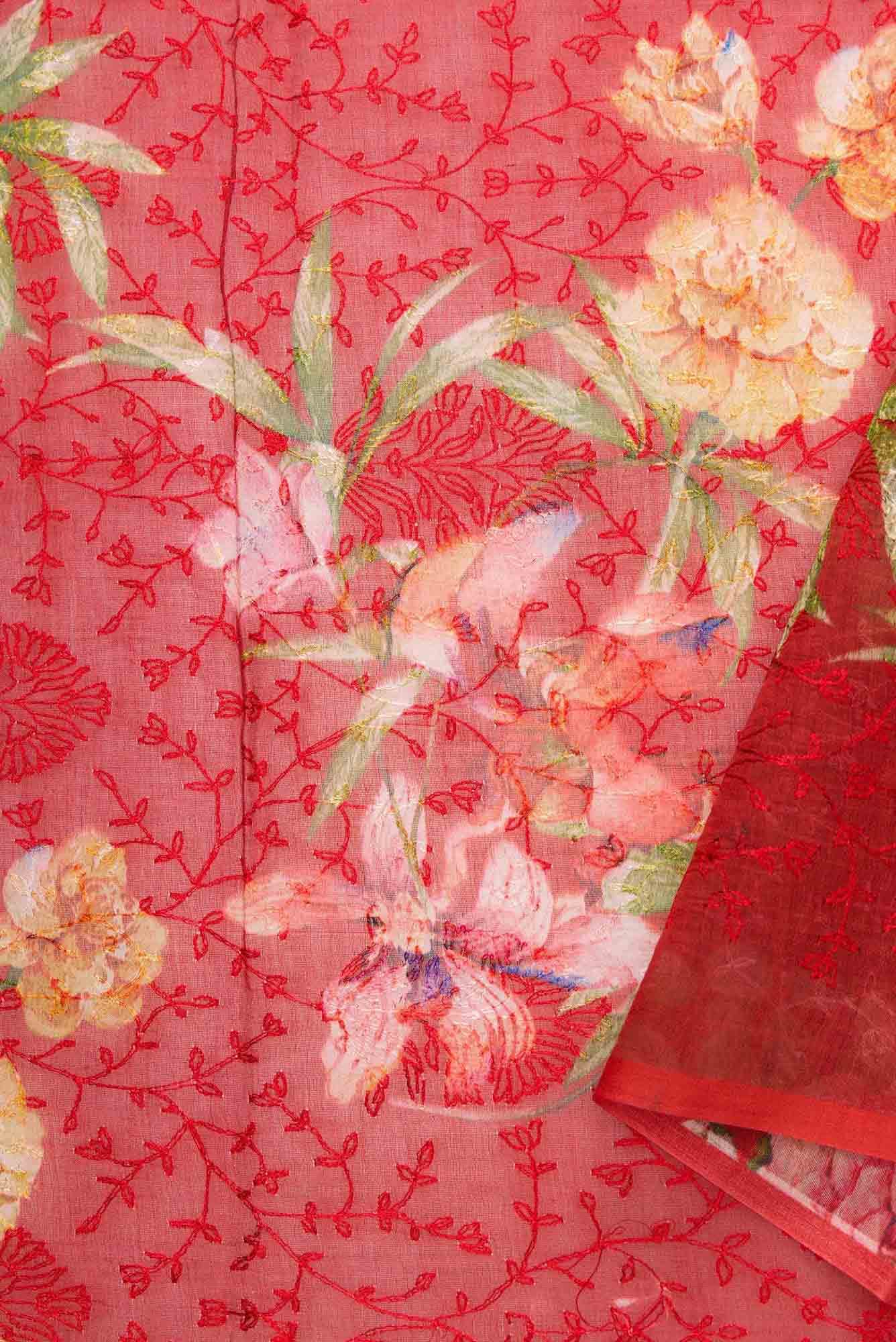 Red Chanderi Silk Dress Material