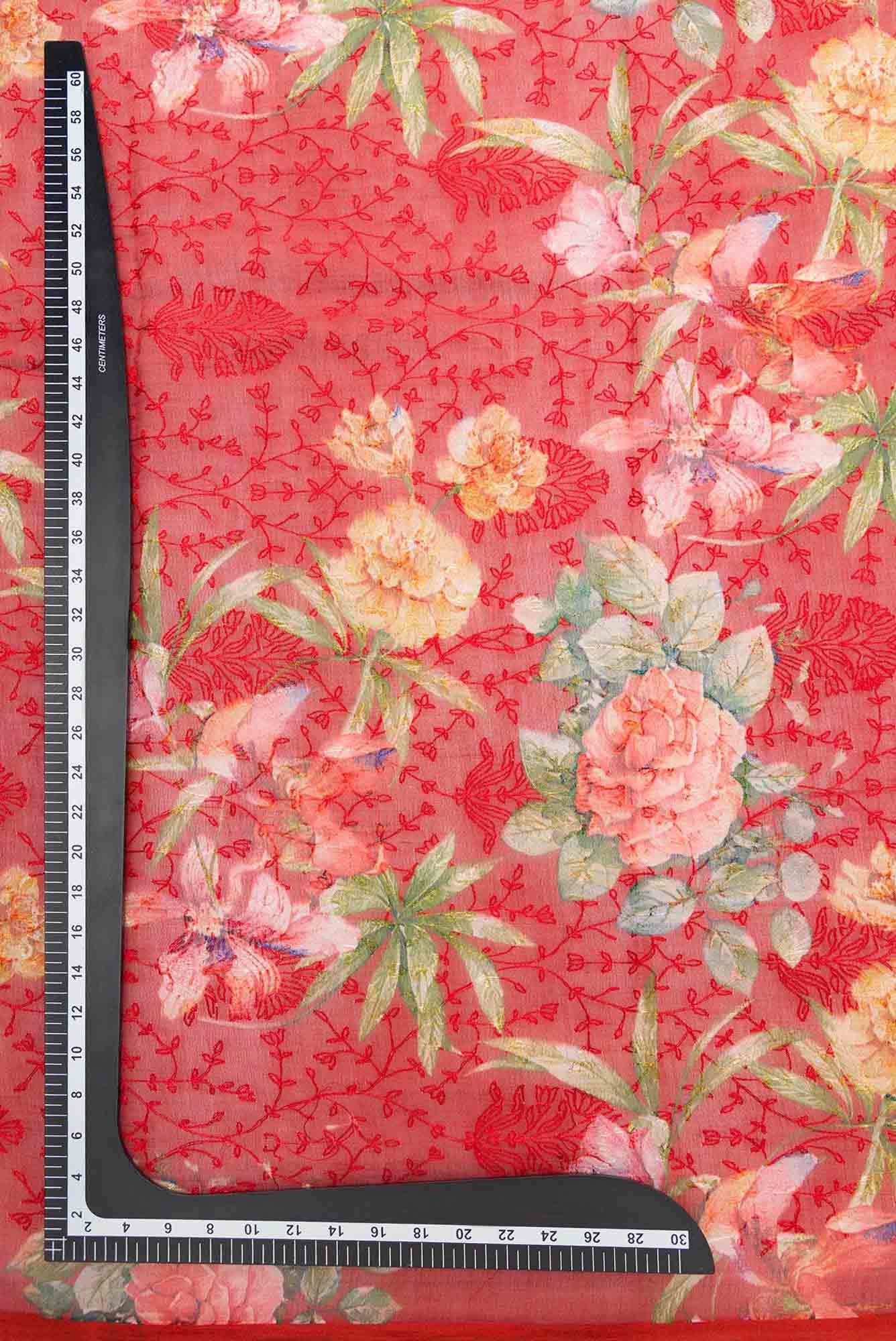 Red Chanderi Silk Dress Material