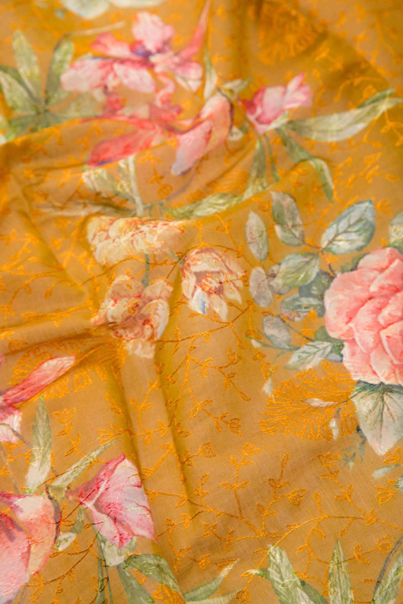 Mustard Chanderi Silk Dress Material