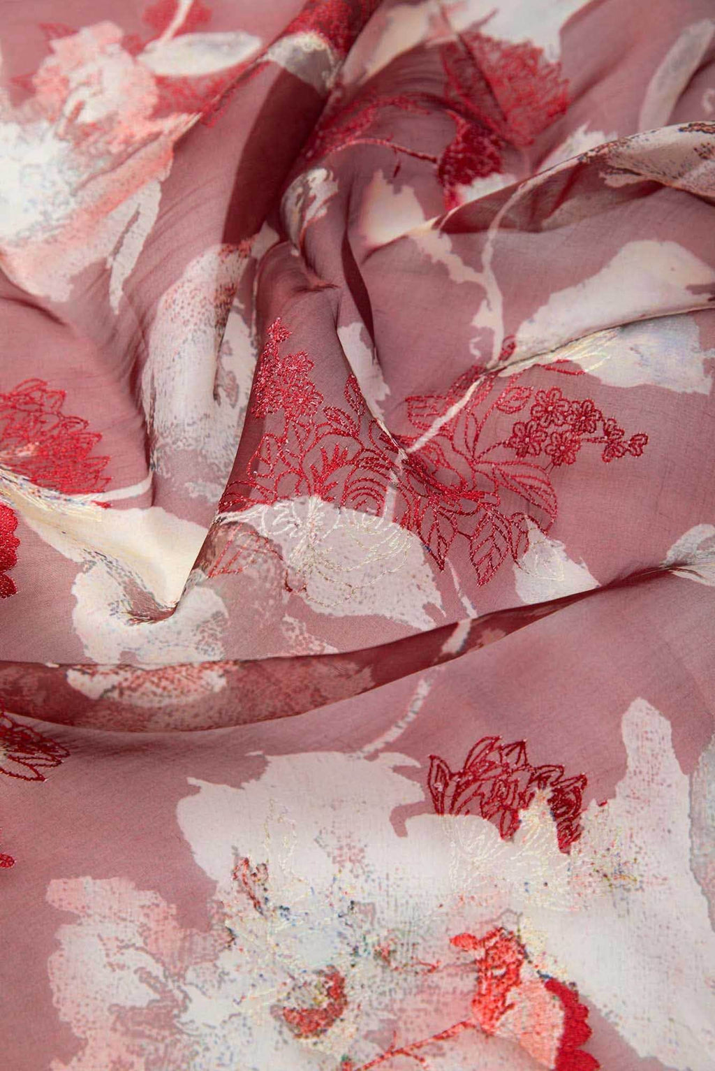 Maroon Organza Silk Dress Material