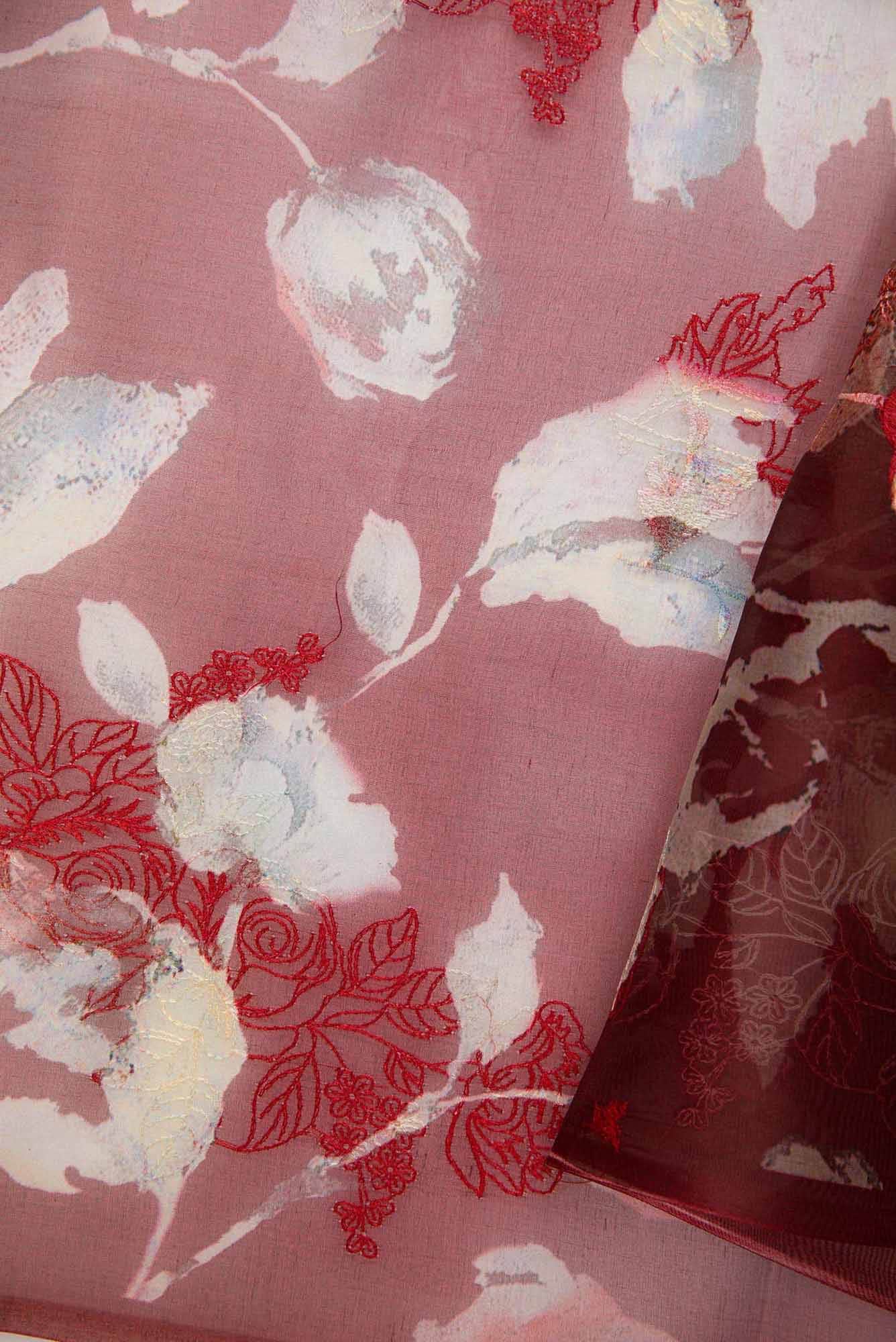 Maroon Organza Silk Dress Material