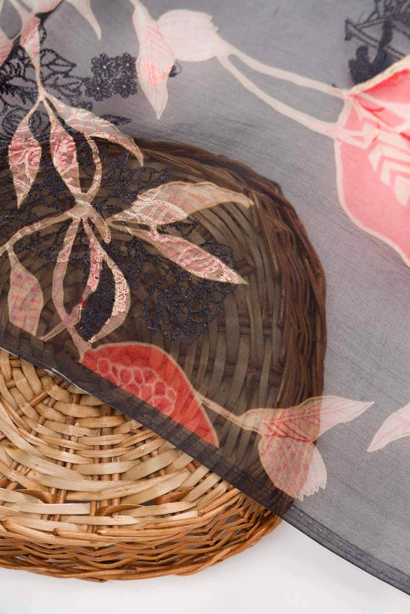 Black Chanderi Silk Dress Material