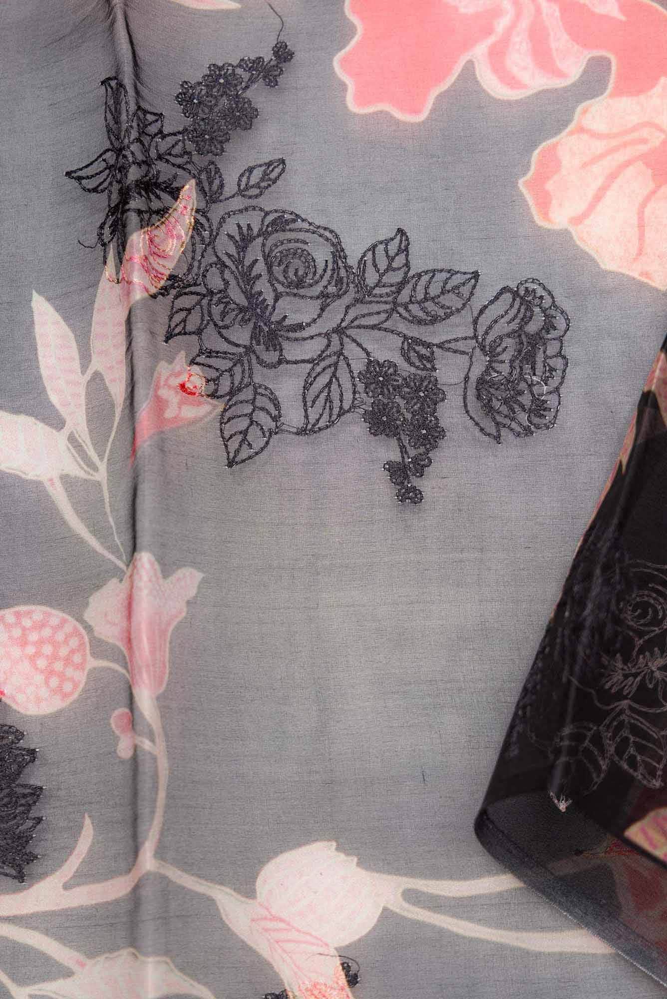 Black Chanderi Silk Dress Material