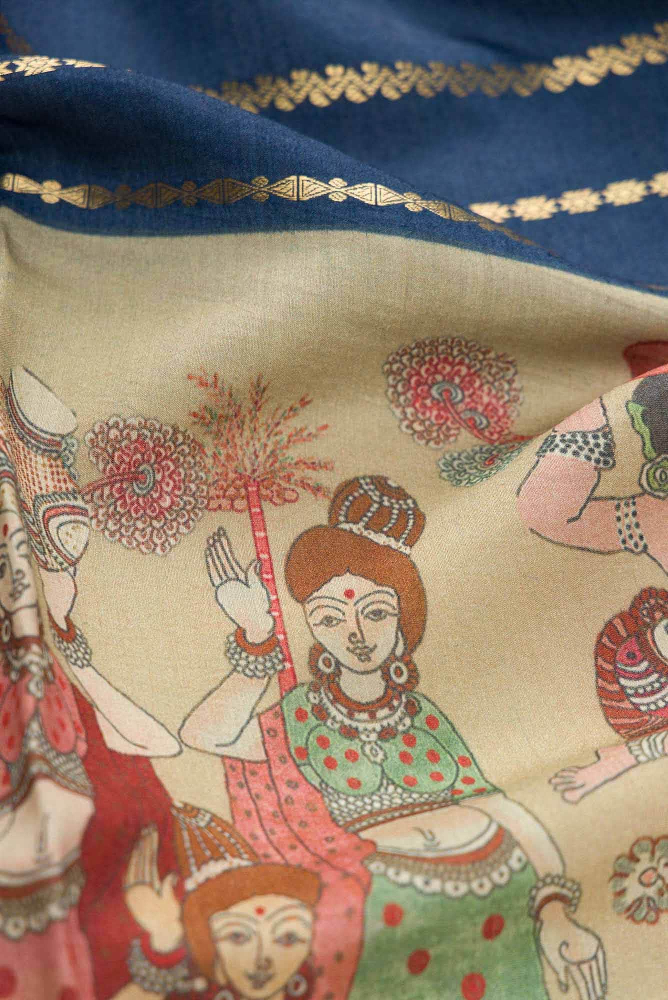 Navy Blue Chanderi Silk Dress Material
