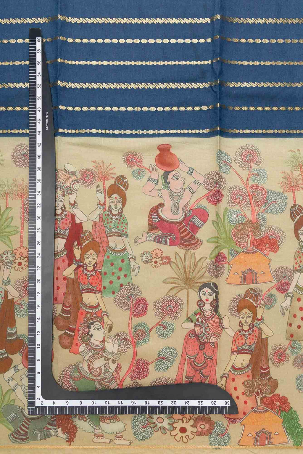 Navy Blue Chanderi Silk Dress Material