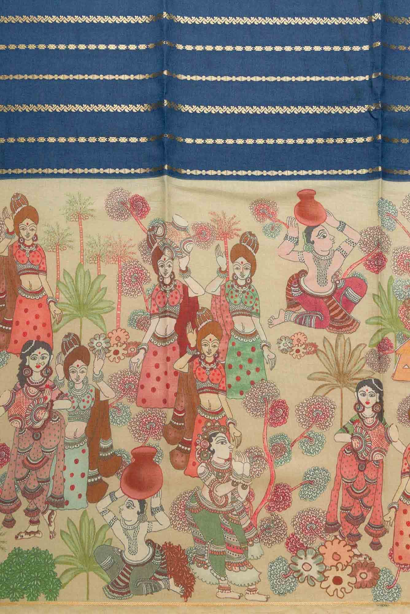 Navy Blue Chanderi Silk Dress Material