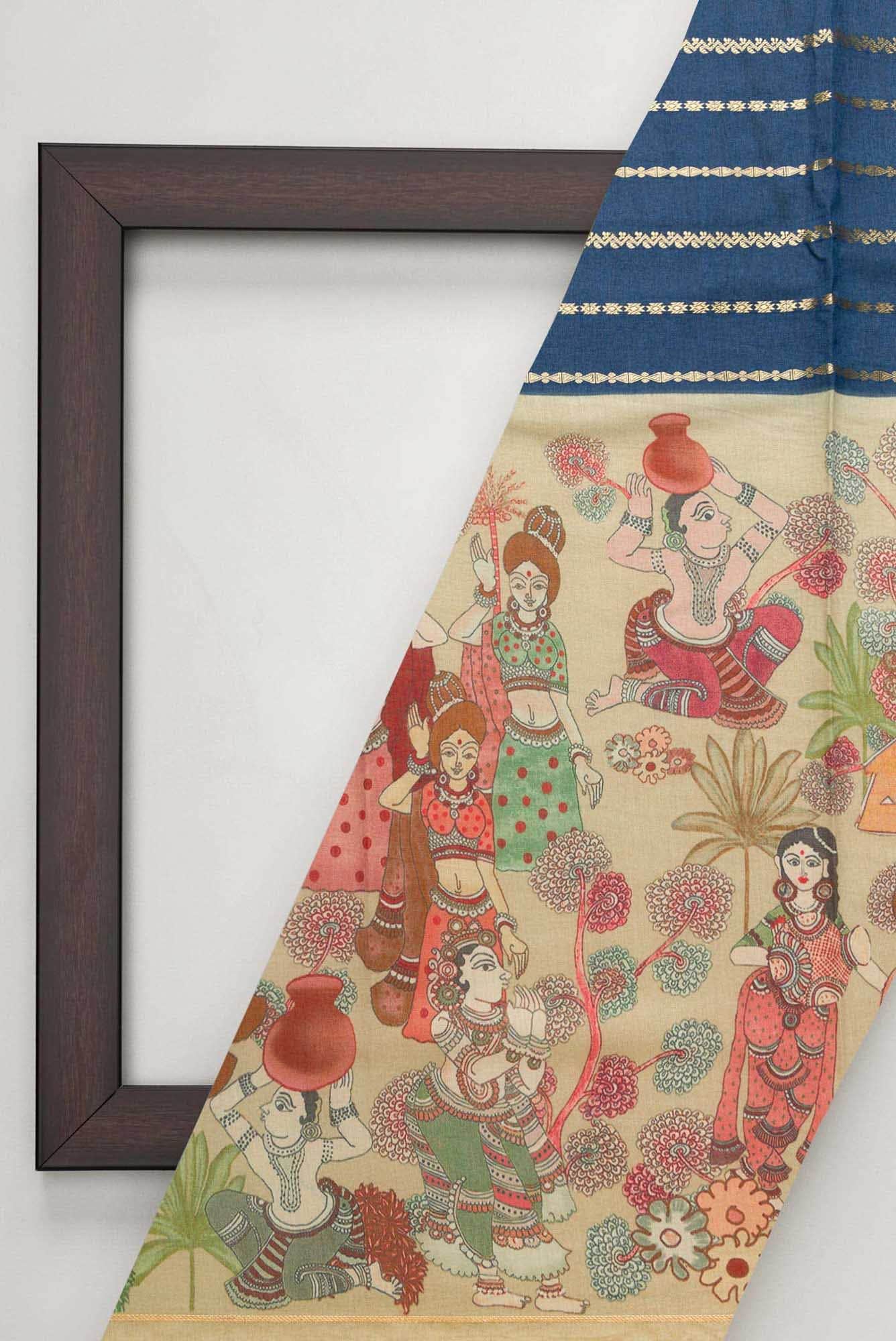 Navy Blue Chanderi Silk Dress Material