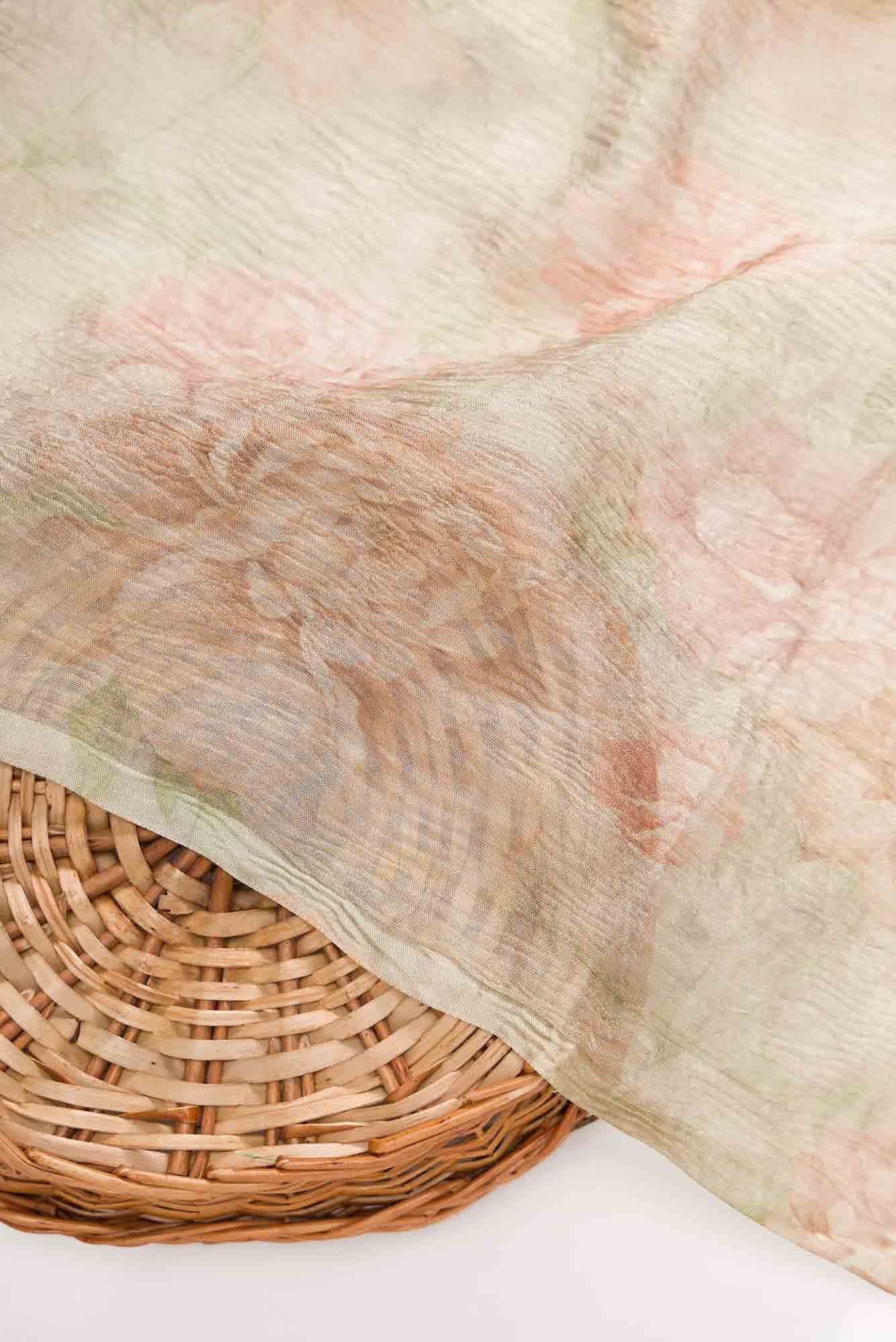 Beige Kanchipuram Tissue Silk Dress Material