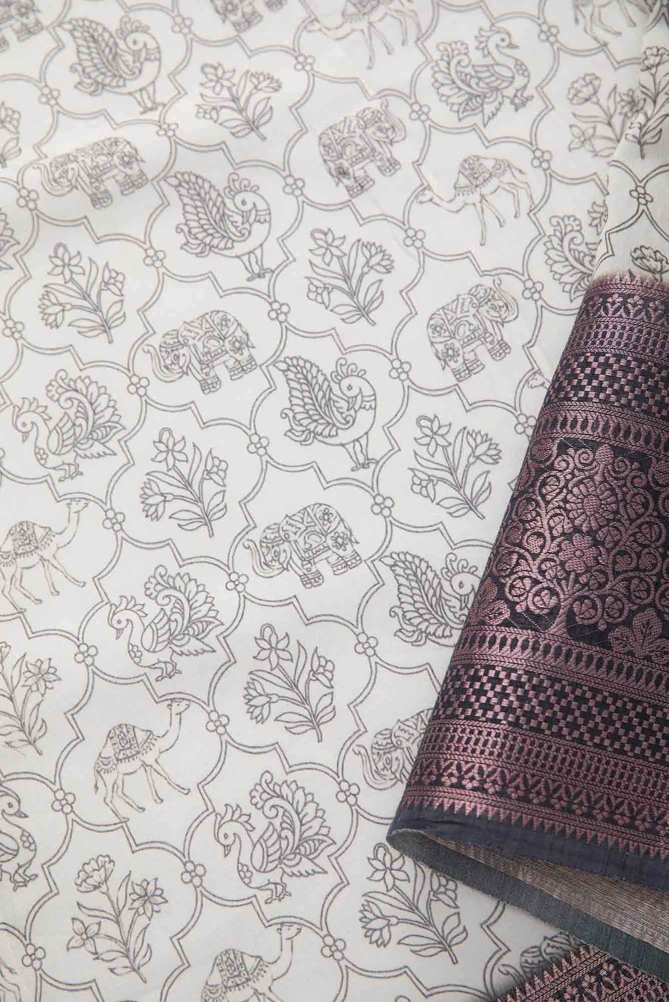 Off White Chanderi Silk Dress Material