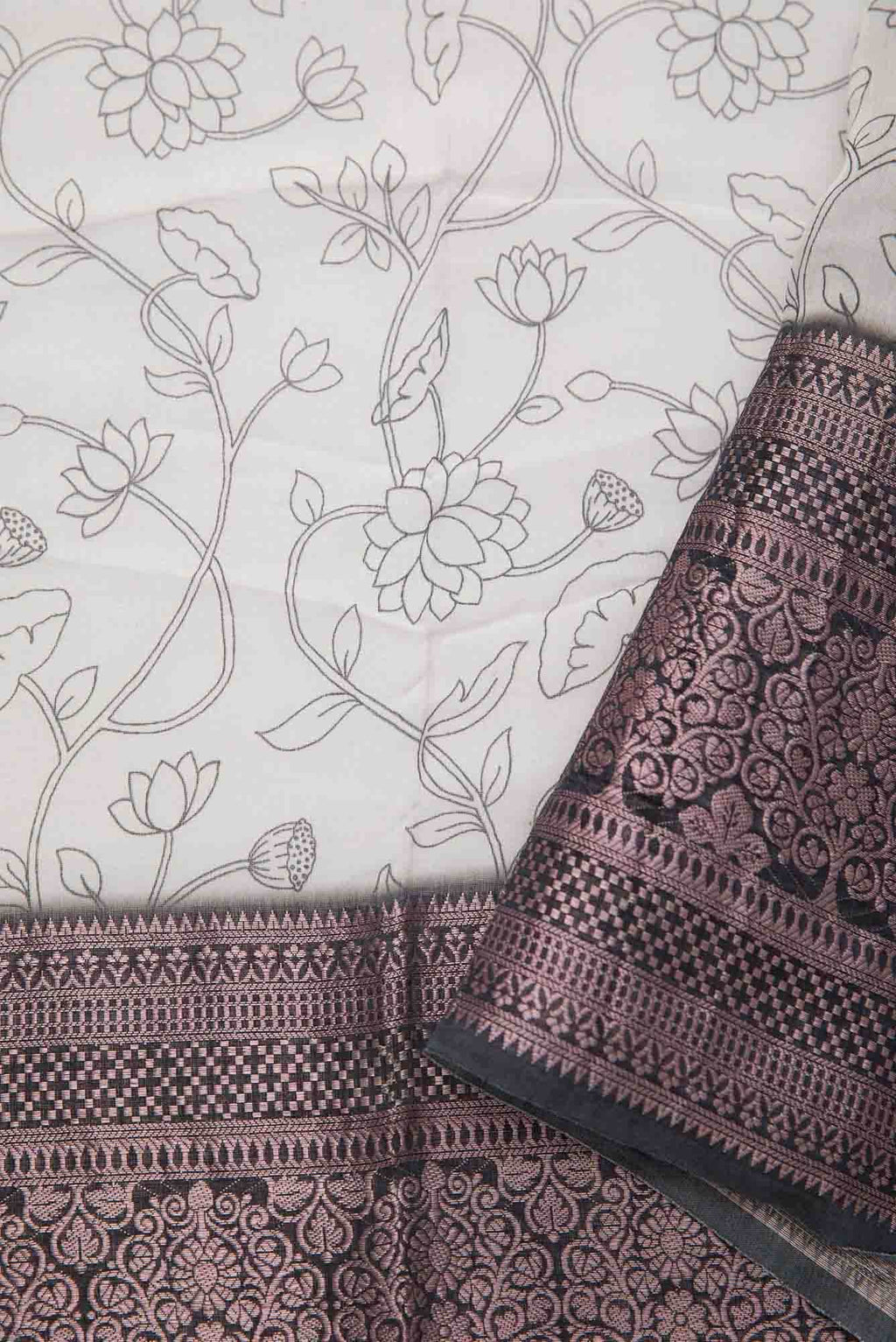Off White Chanderi Silk Dress Material