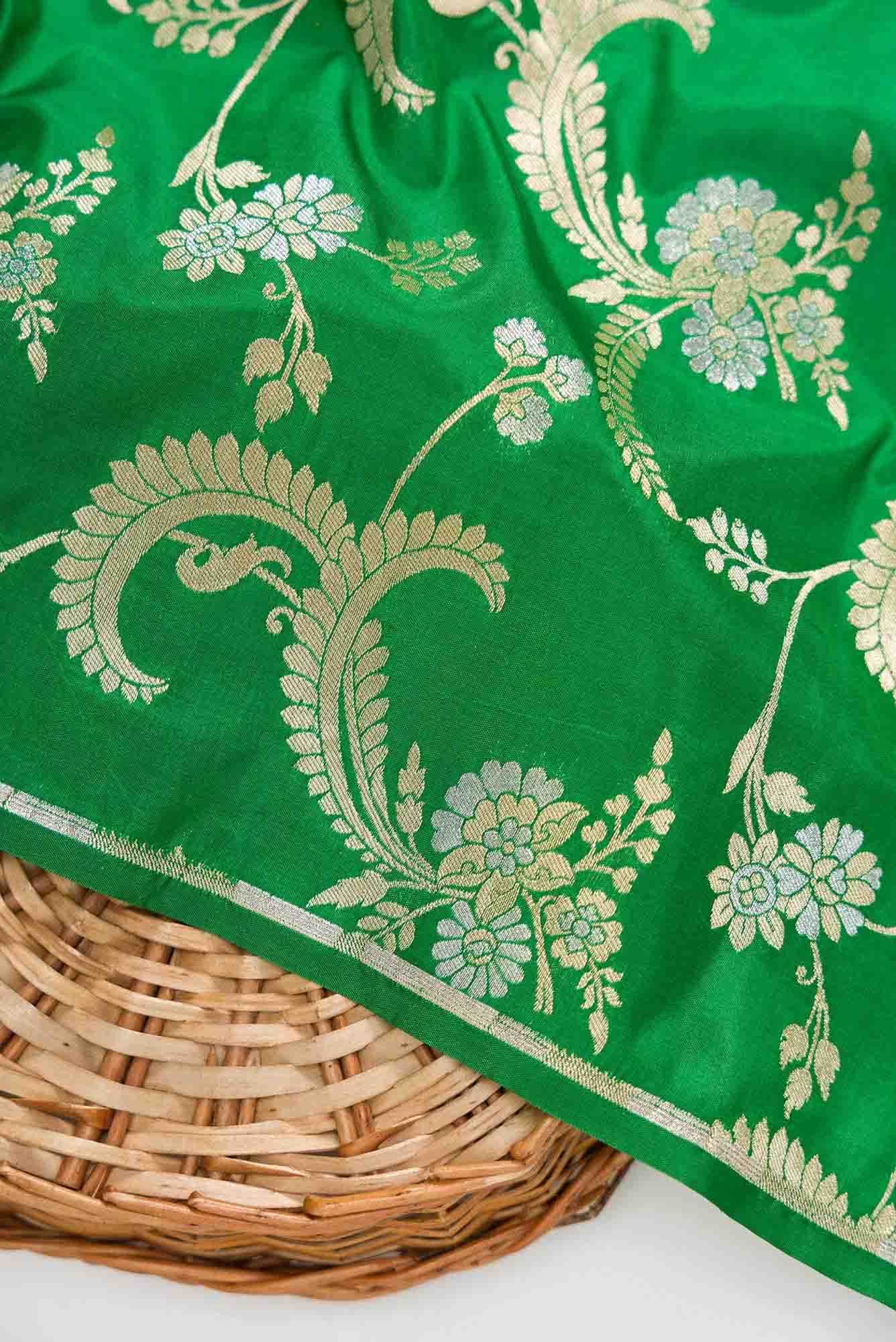 Green Banarasi Silk Dress Material