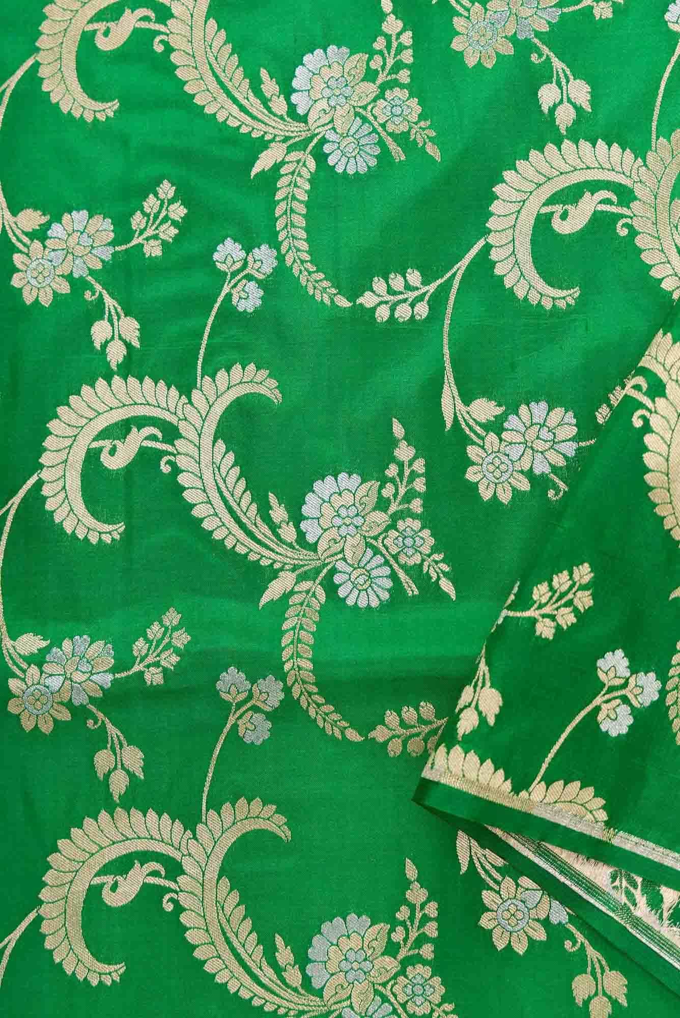 Green Banarasi Silk Dress Material