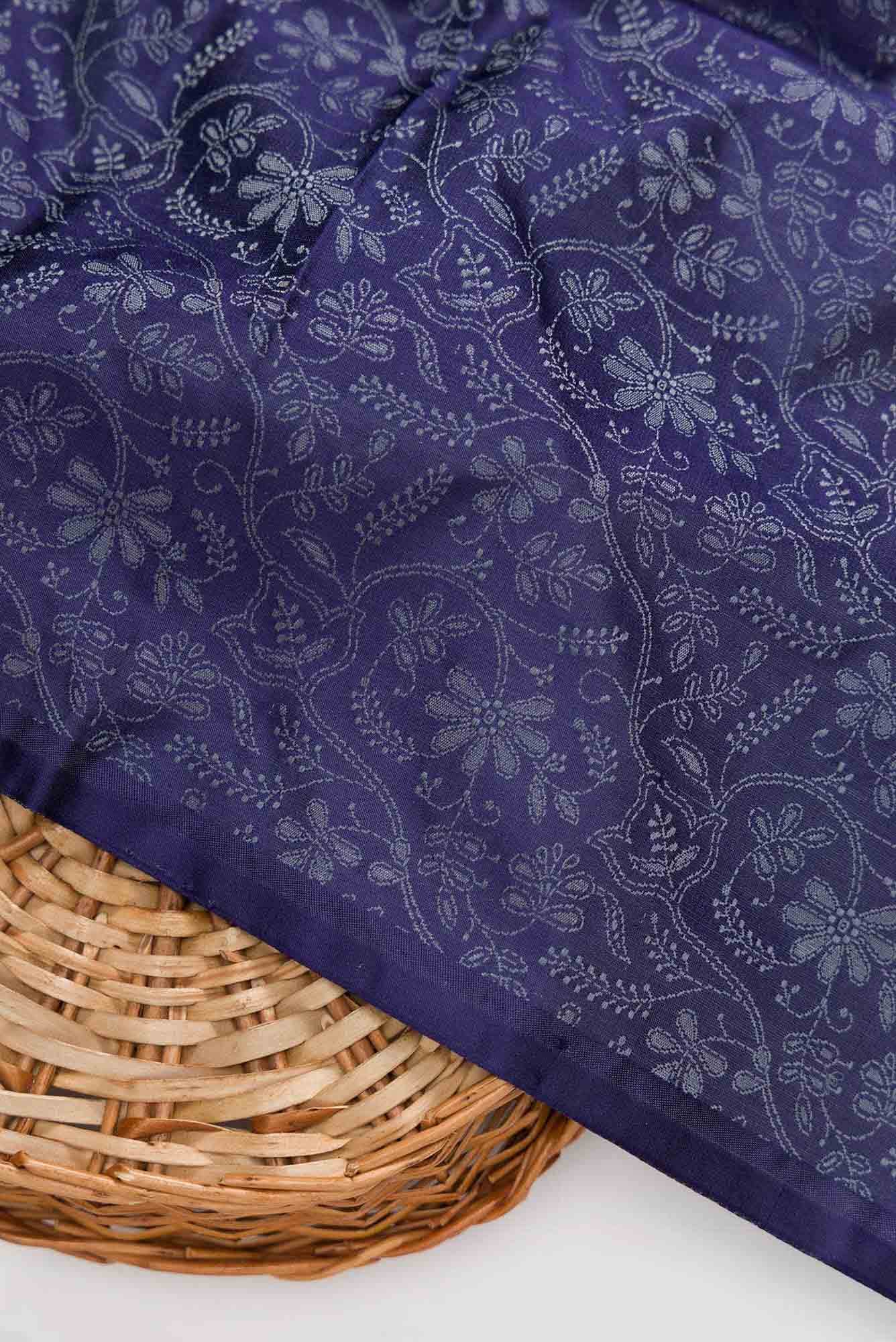 Navy Blue Banarasi Silk Dress Material