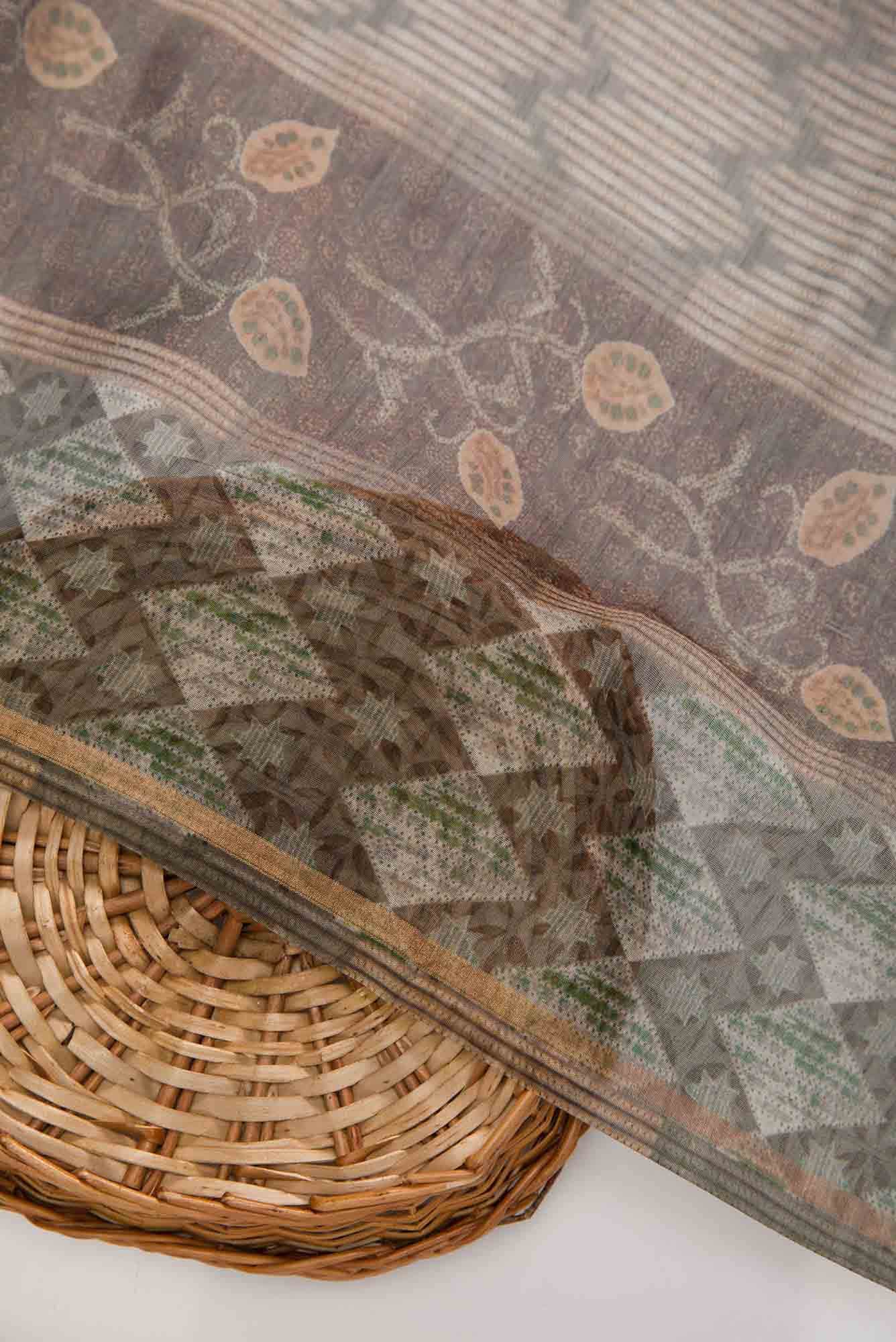 Grey Chanderi Silk Dress Material