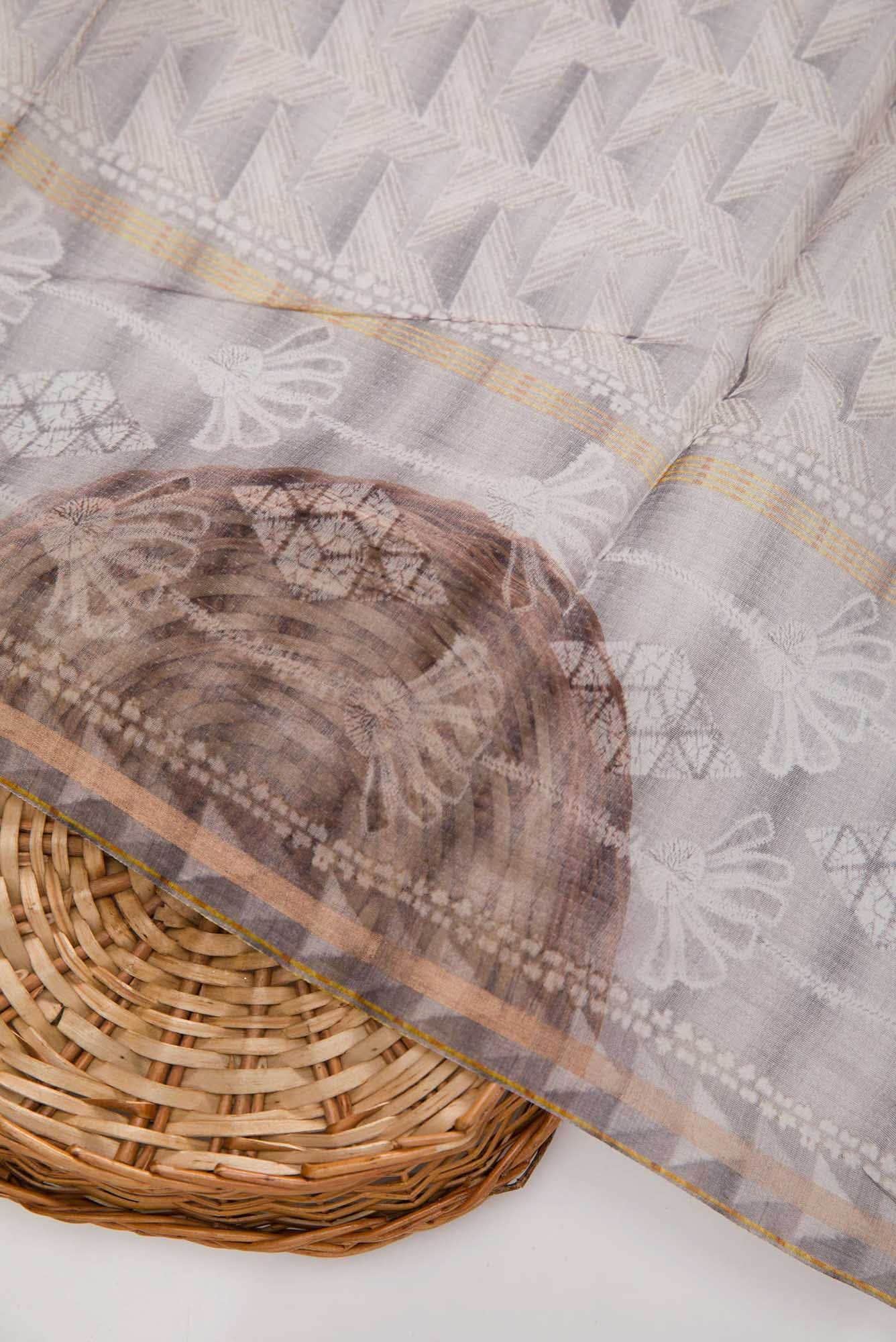Grey Chanderi Silk Dress Material