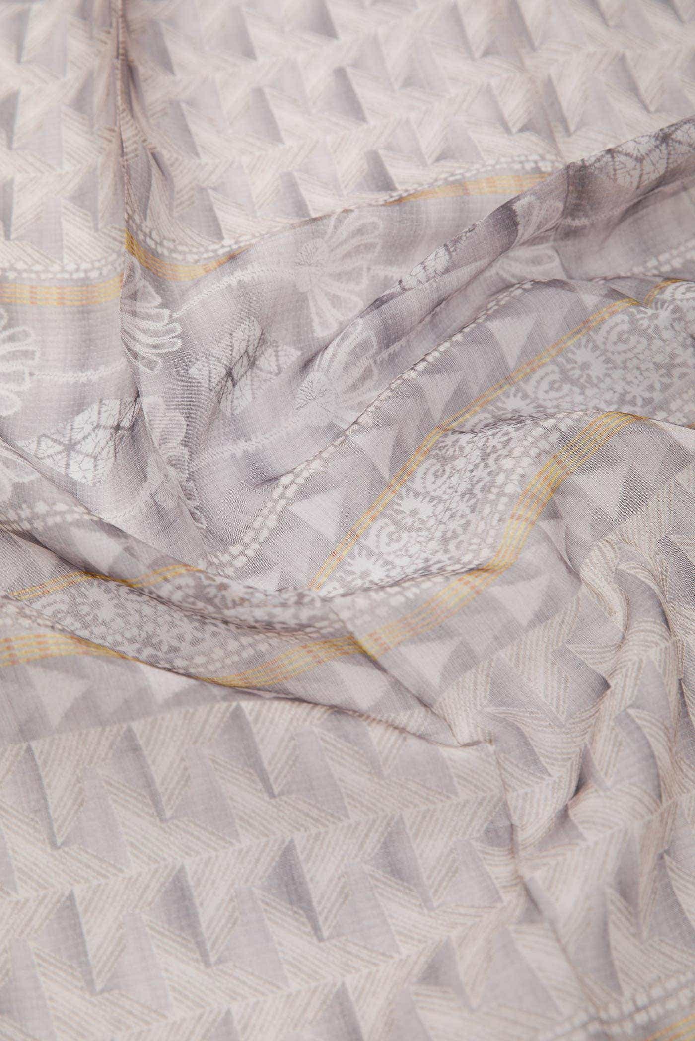Grey Chanderi Silk Dress Material