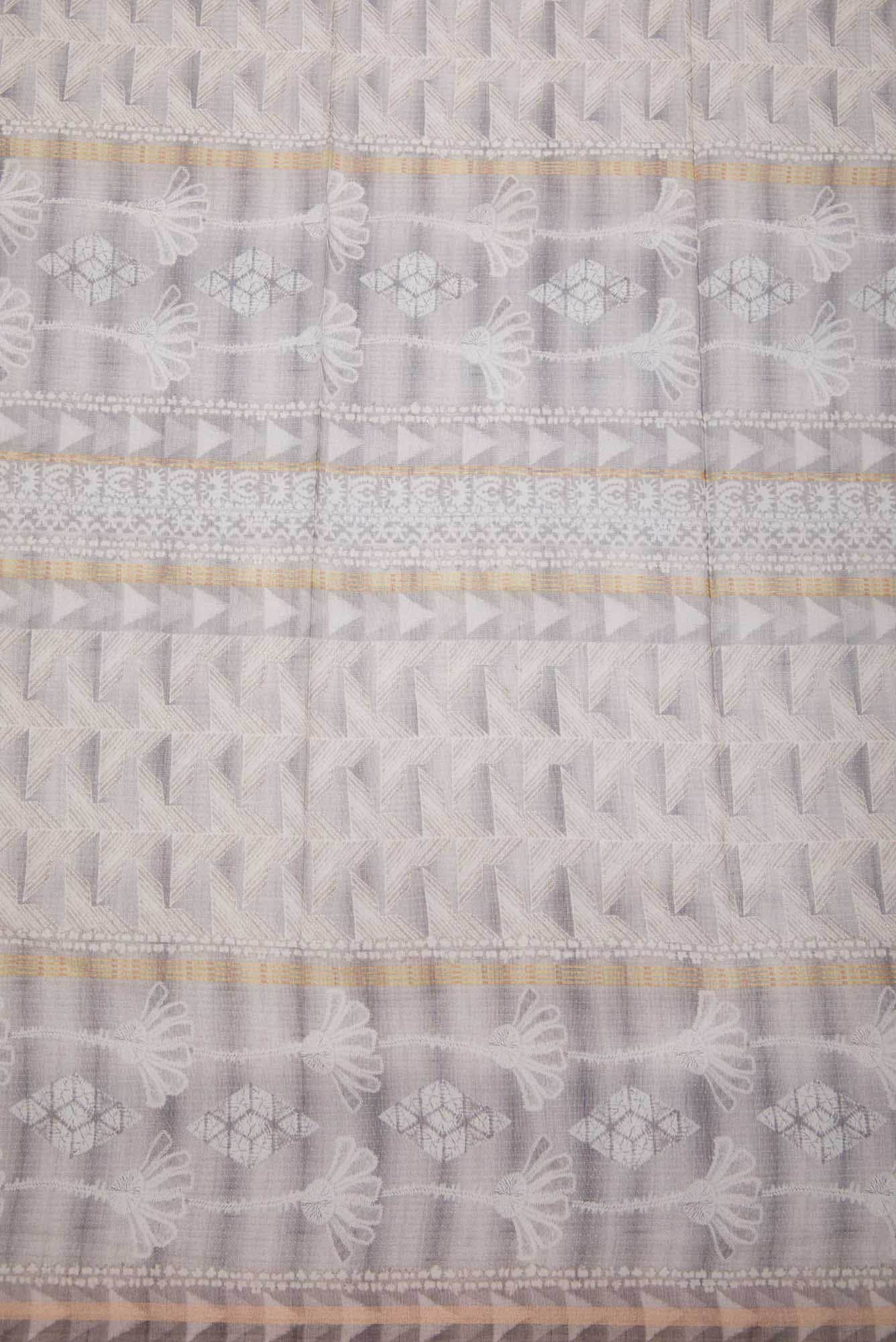 Grey Chanderi Silk Dress Material
