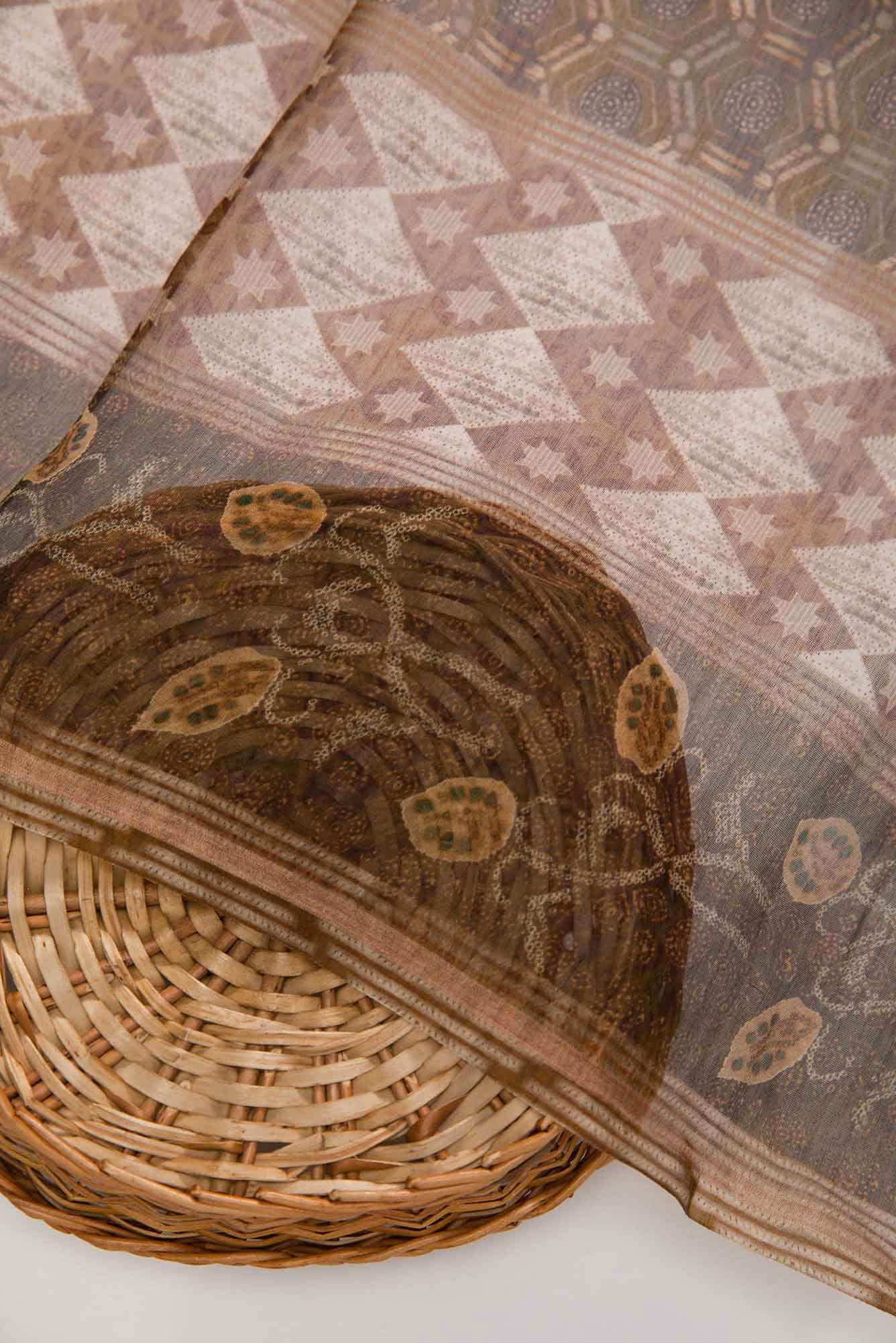 Brown Chanderi Silk Dress Material