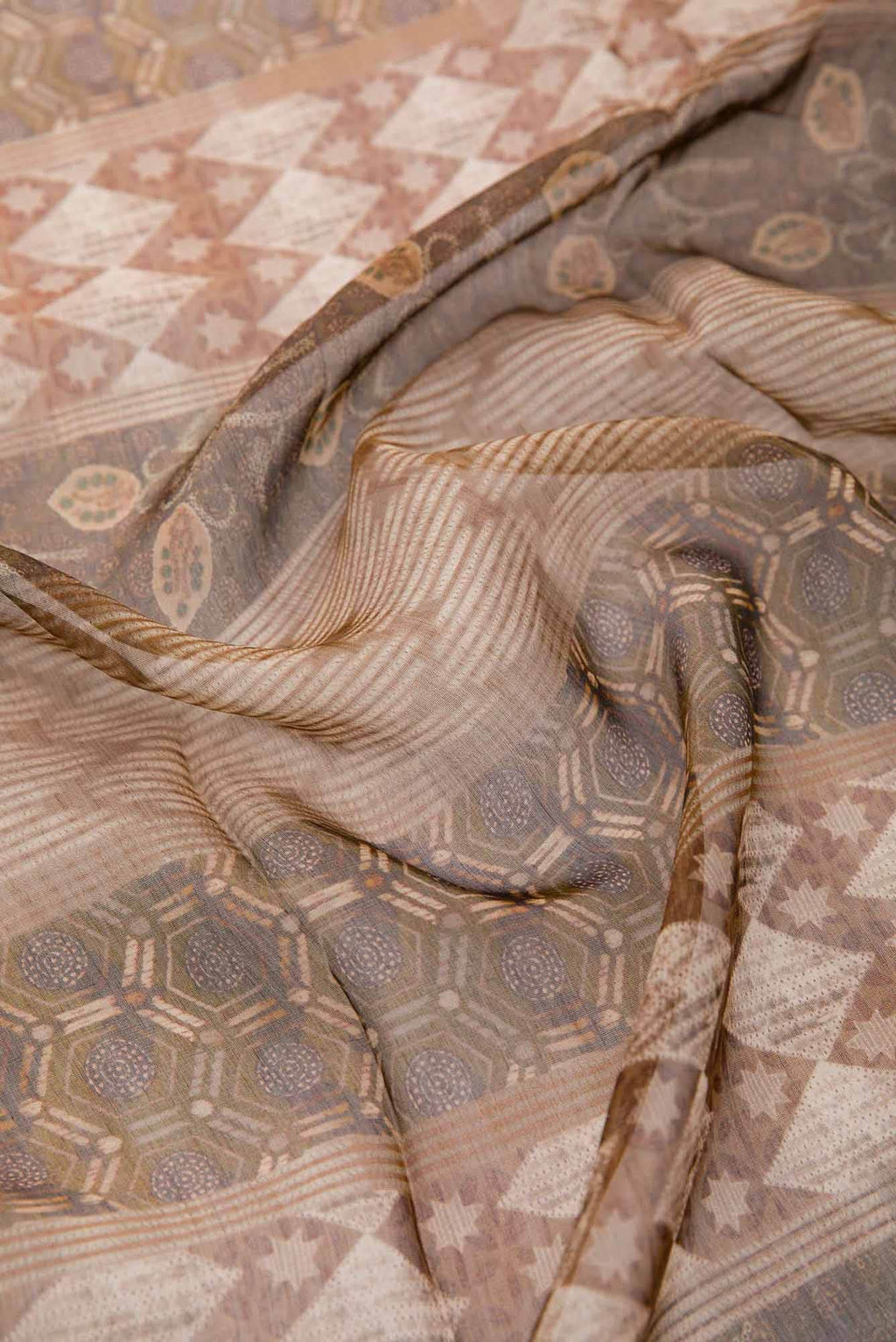 Brown Chanderi Silk Dress Material