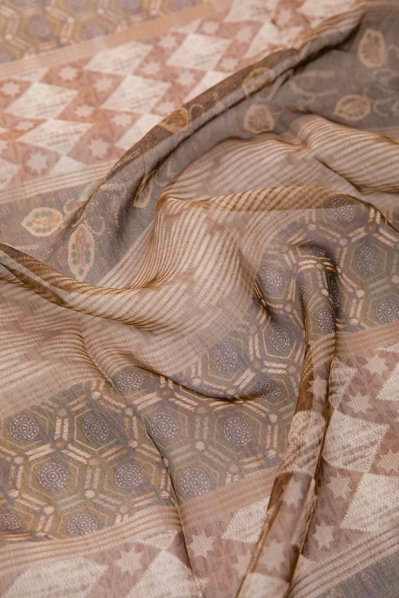 Brown Chanderi Silk Dress Material