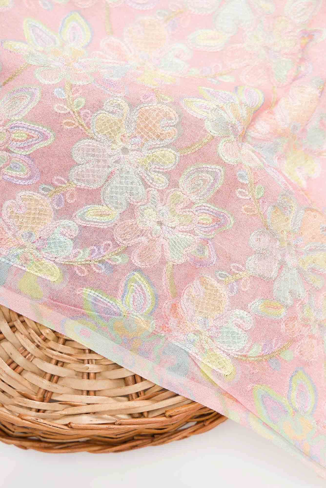 Pink Chanderi Silk Dress Material