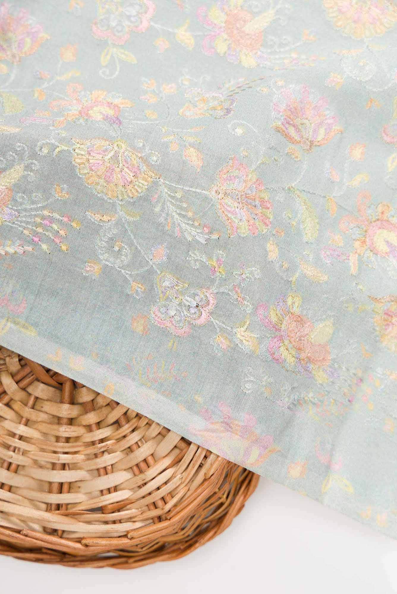 Grey Chanderi Silk Dress Material