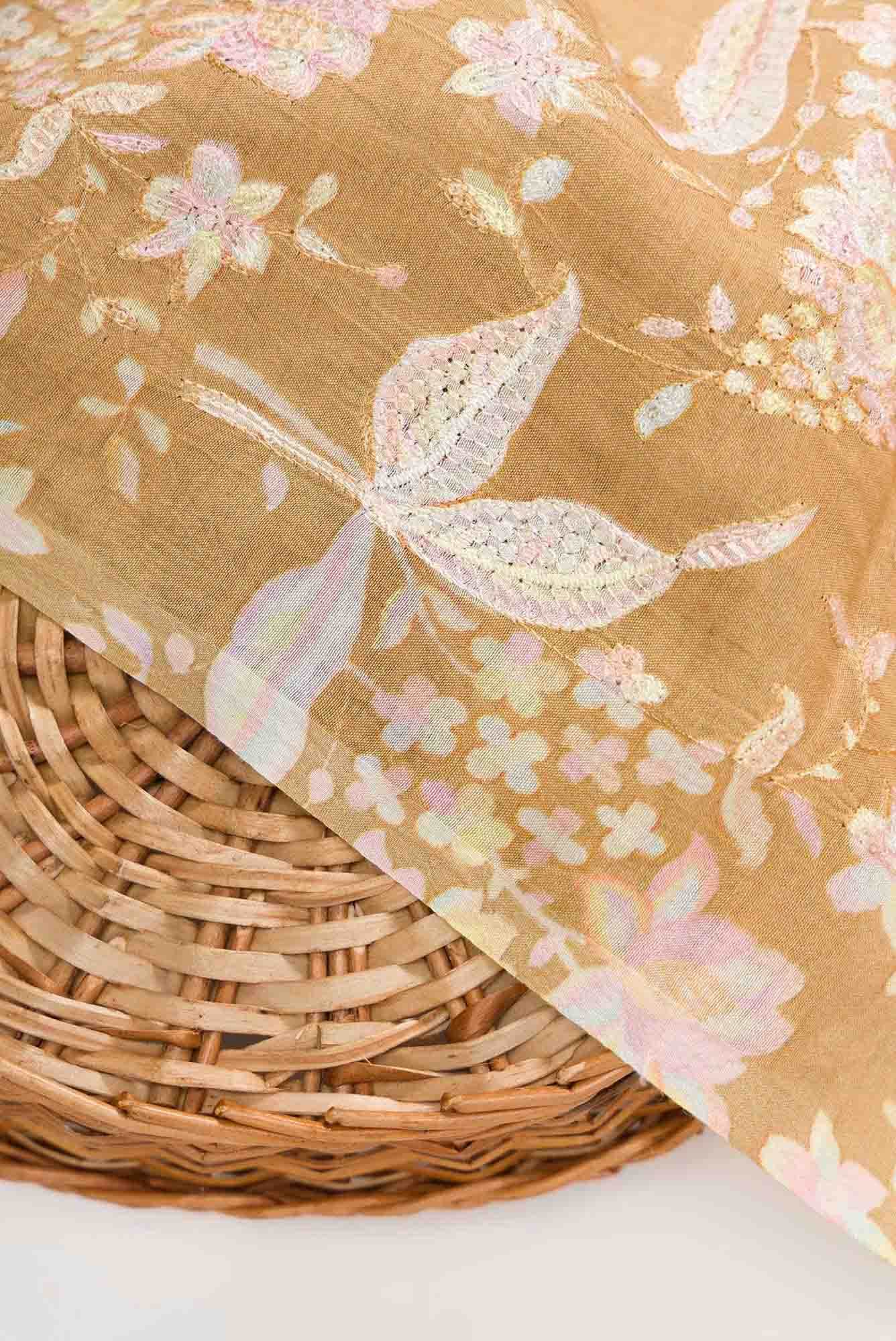 Brown Chanderi Silk Dress Material