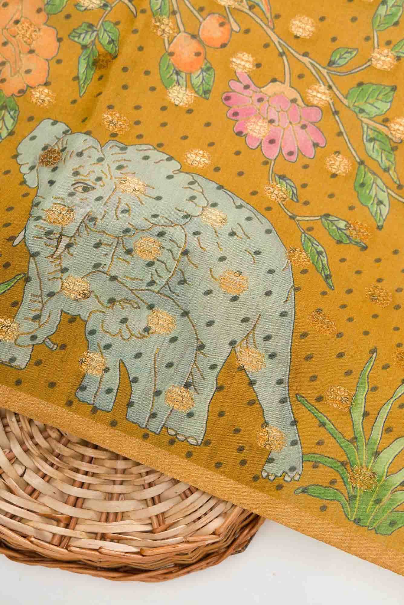 Brown Chanderi Tissue Silk Dress Material