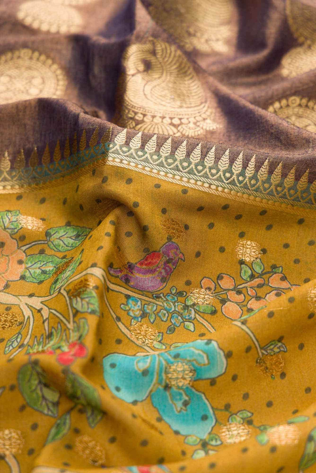 Brown Chanderi Tissue Silk Dress Material