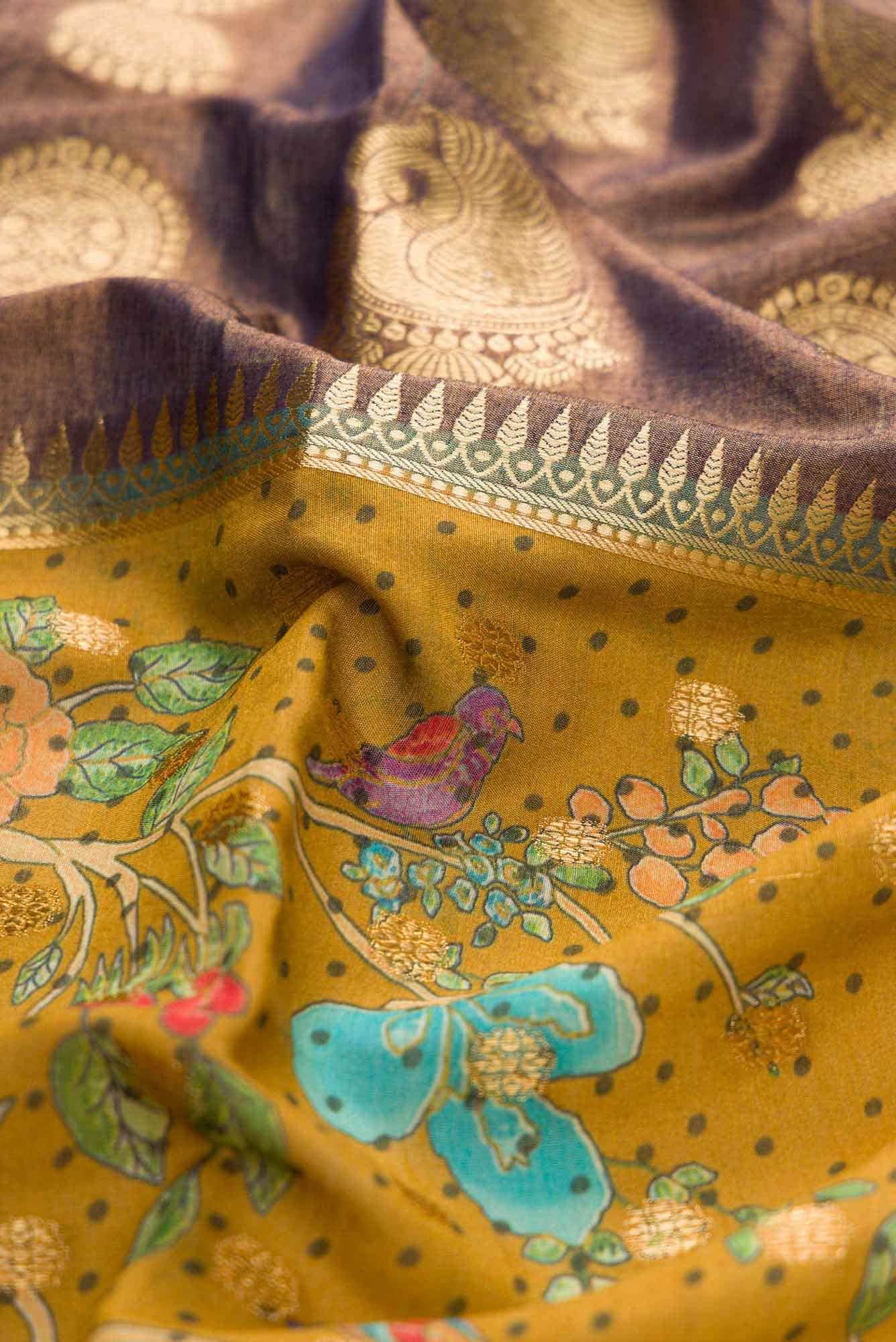 Brown Chanderi Tissue Silk Dress Material