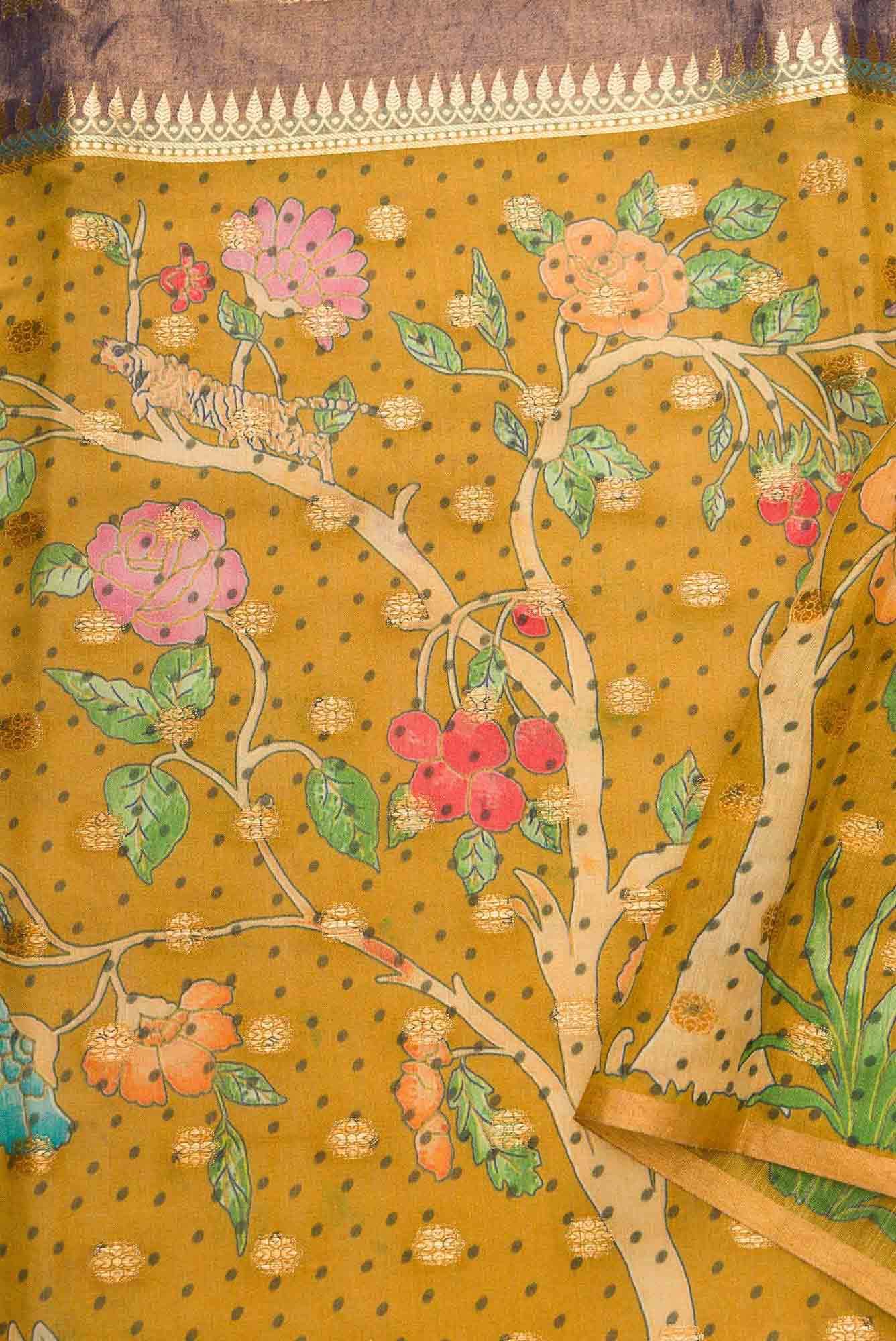 Brown Chanderi Tissue Silk Dress Material